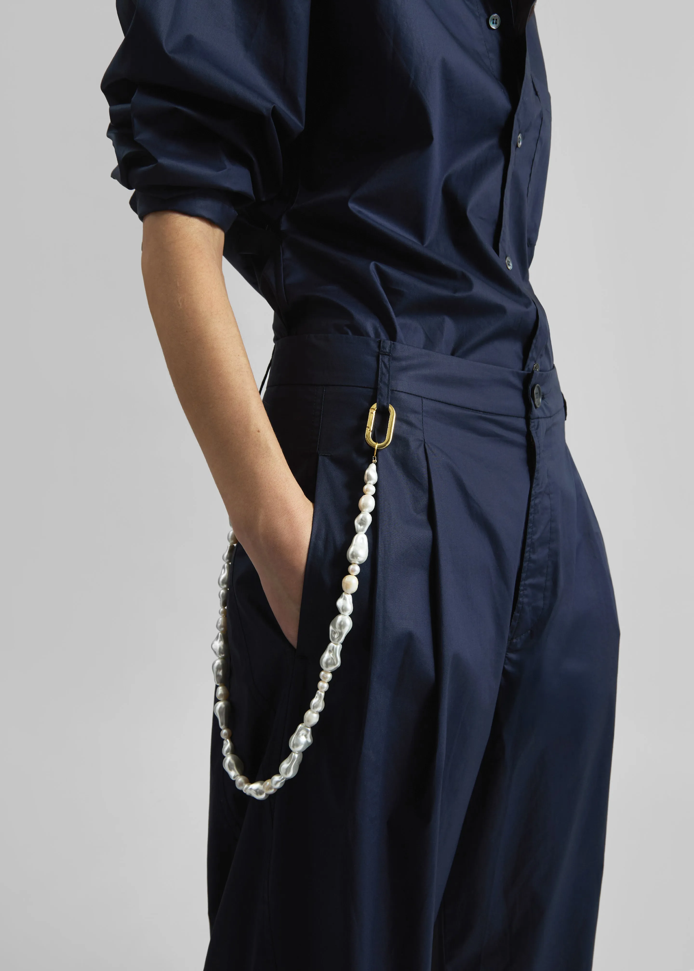 Darkpark Phebe Pearl Adorned Wide-Leg Pants - Blue Navy sold by Frankie Shop product image thumbnail 3