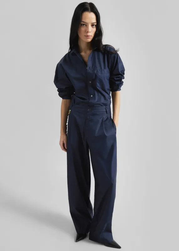 Darkpark Phebe Pearl Adorned Wide-Leg Pants - Blue Navy sold by Frankie Shop