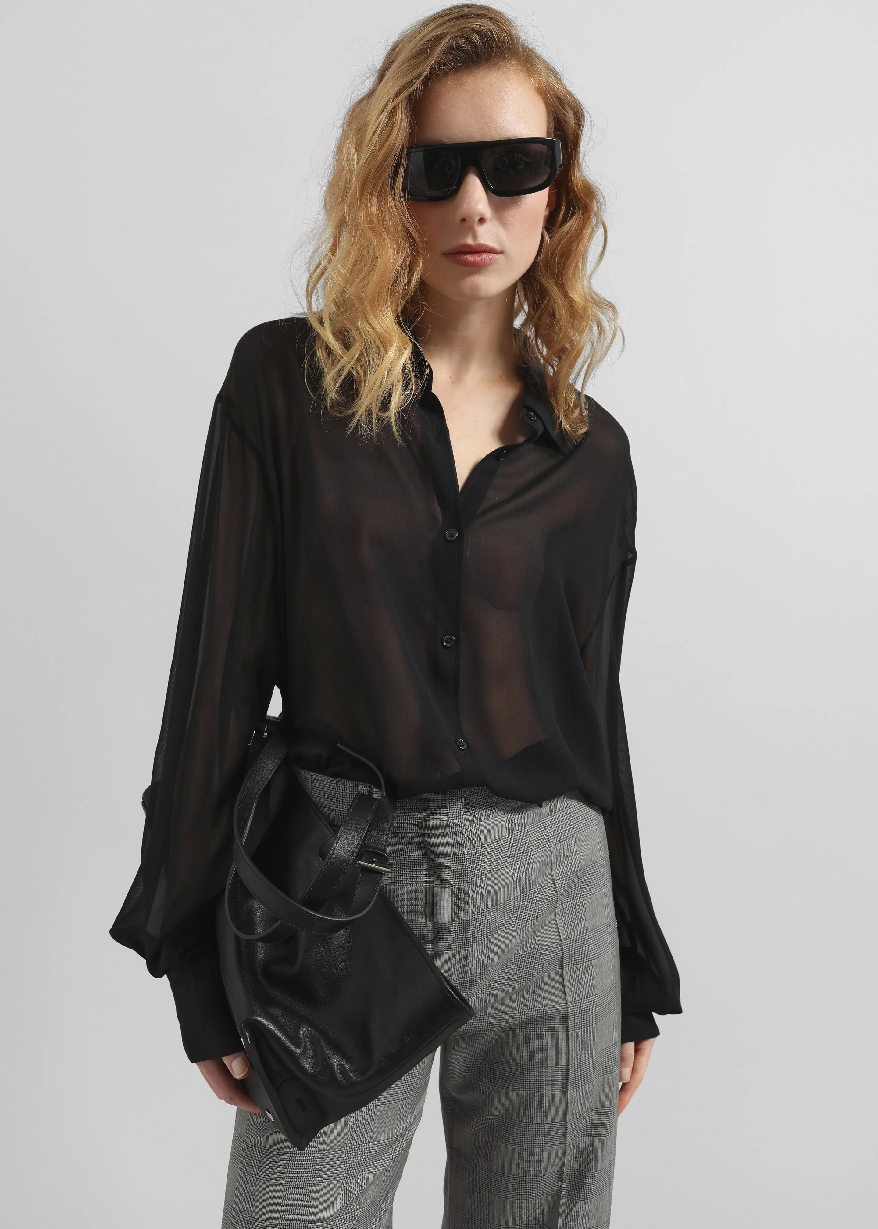 Peri Silk Georgette Shirt - Black sold by Frankie Shop