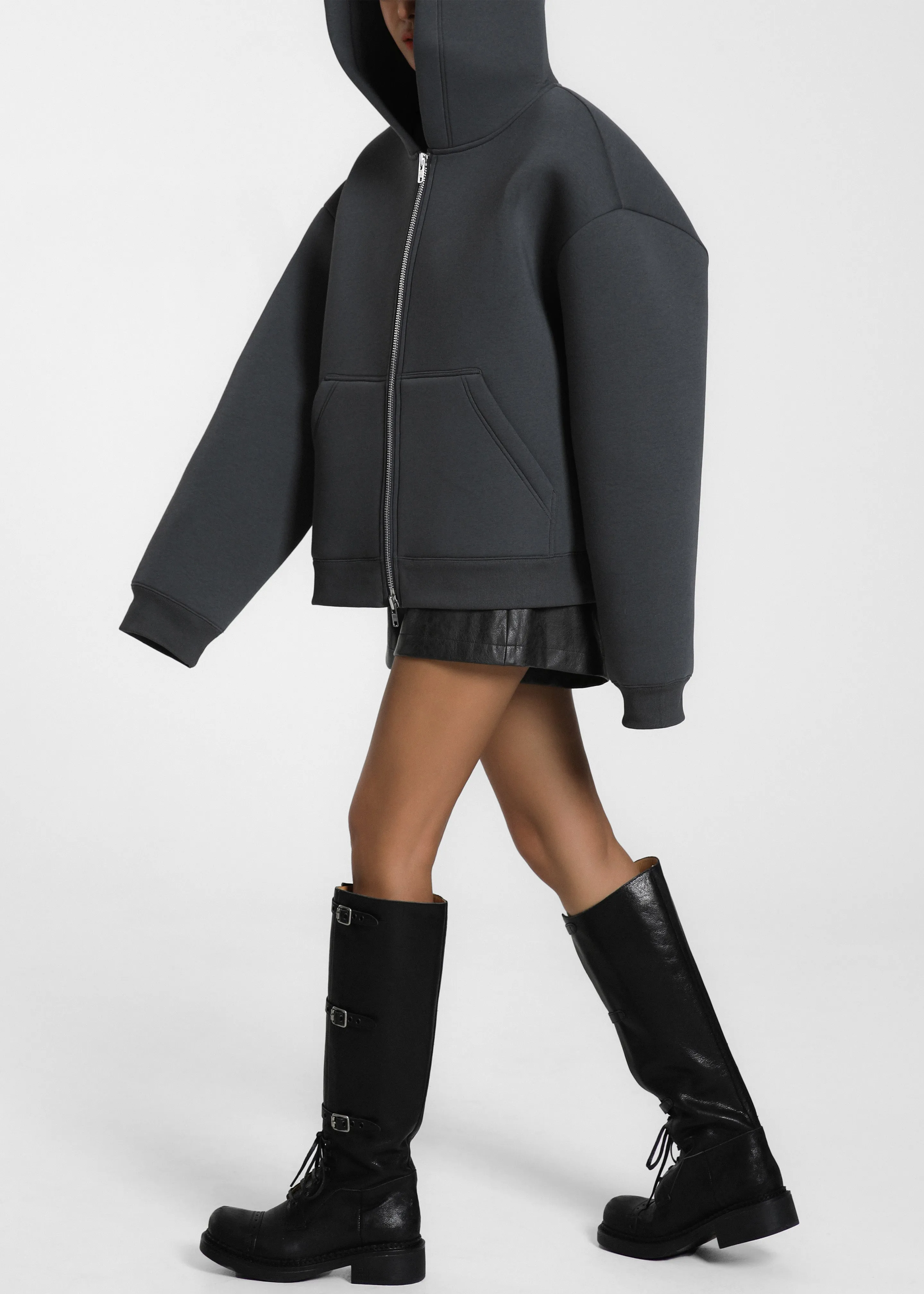 Calder Neoprene Zip-Up Hoodie - Grey sold by Frankie Shop product image thumbnail 2