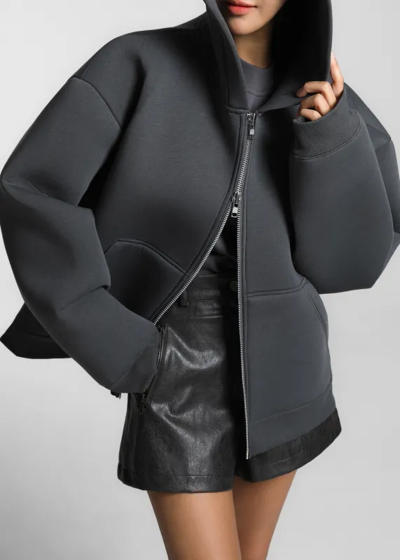 Calder Neoprene Zip-Up Hoodie - Grey sold by Frankie Shop