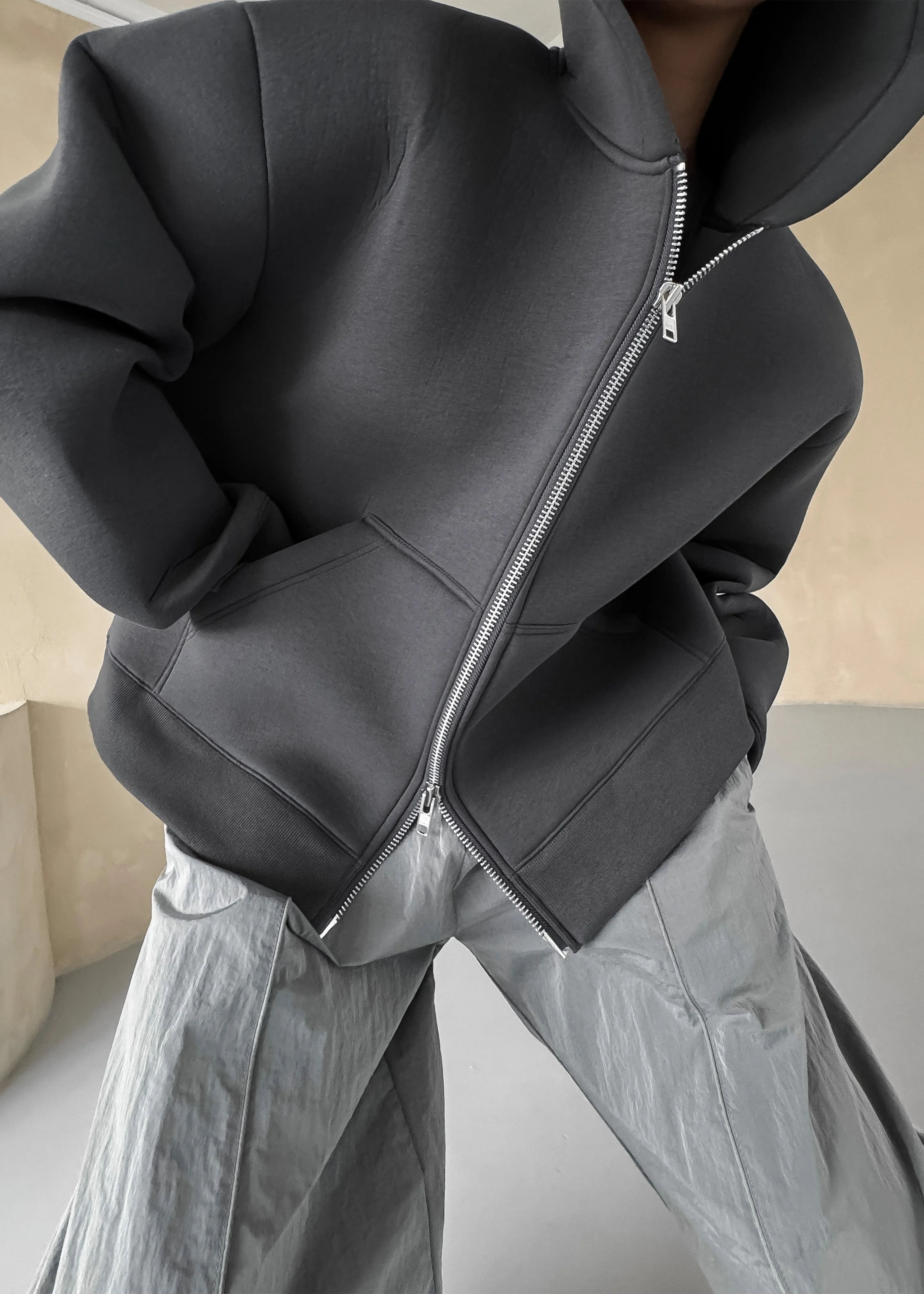 Calder Neoprene Zip-Up Hoodie - Grey sold by Frankie Shop product image thumbnail 5