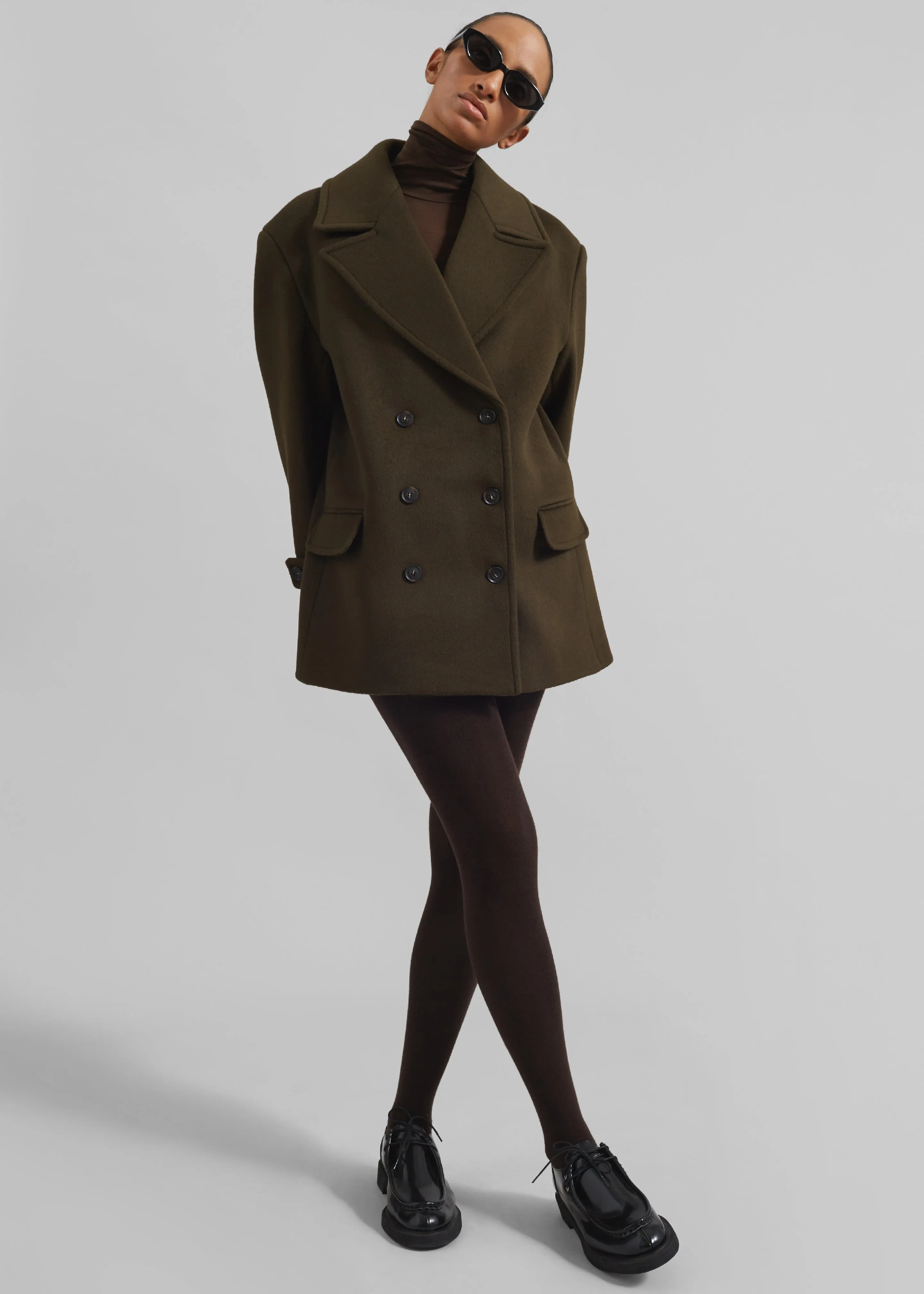 Althorp Wool Peacoat - Khaki Brown sold by Frankie Shop product image thumbnail 3