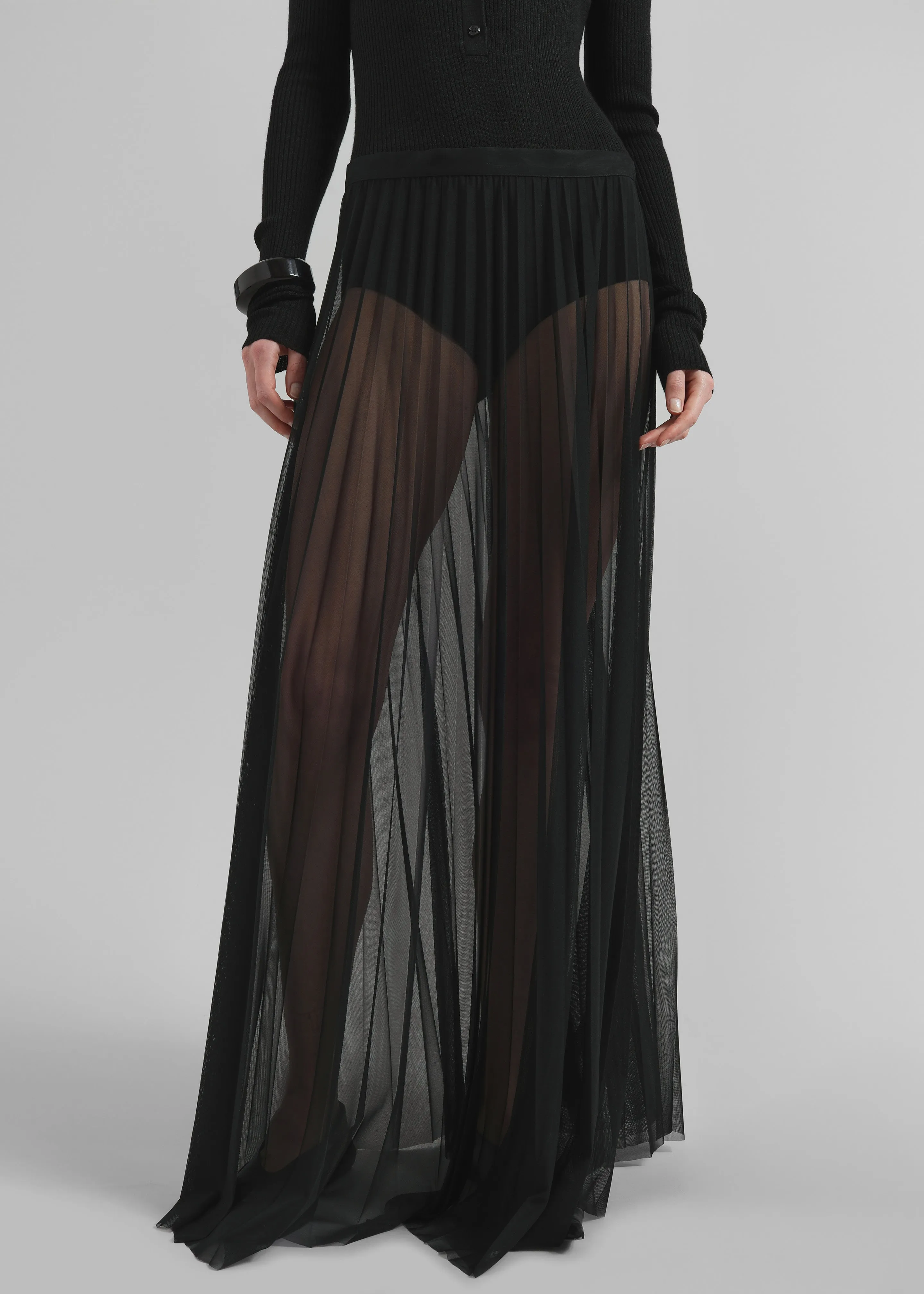 Vallen Pleated Mesh Maxi Skirt - Black sold by Frankie Shop product image thumbnail 4
