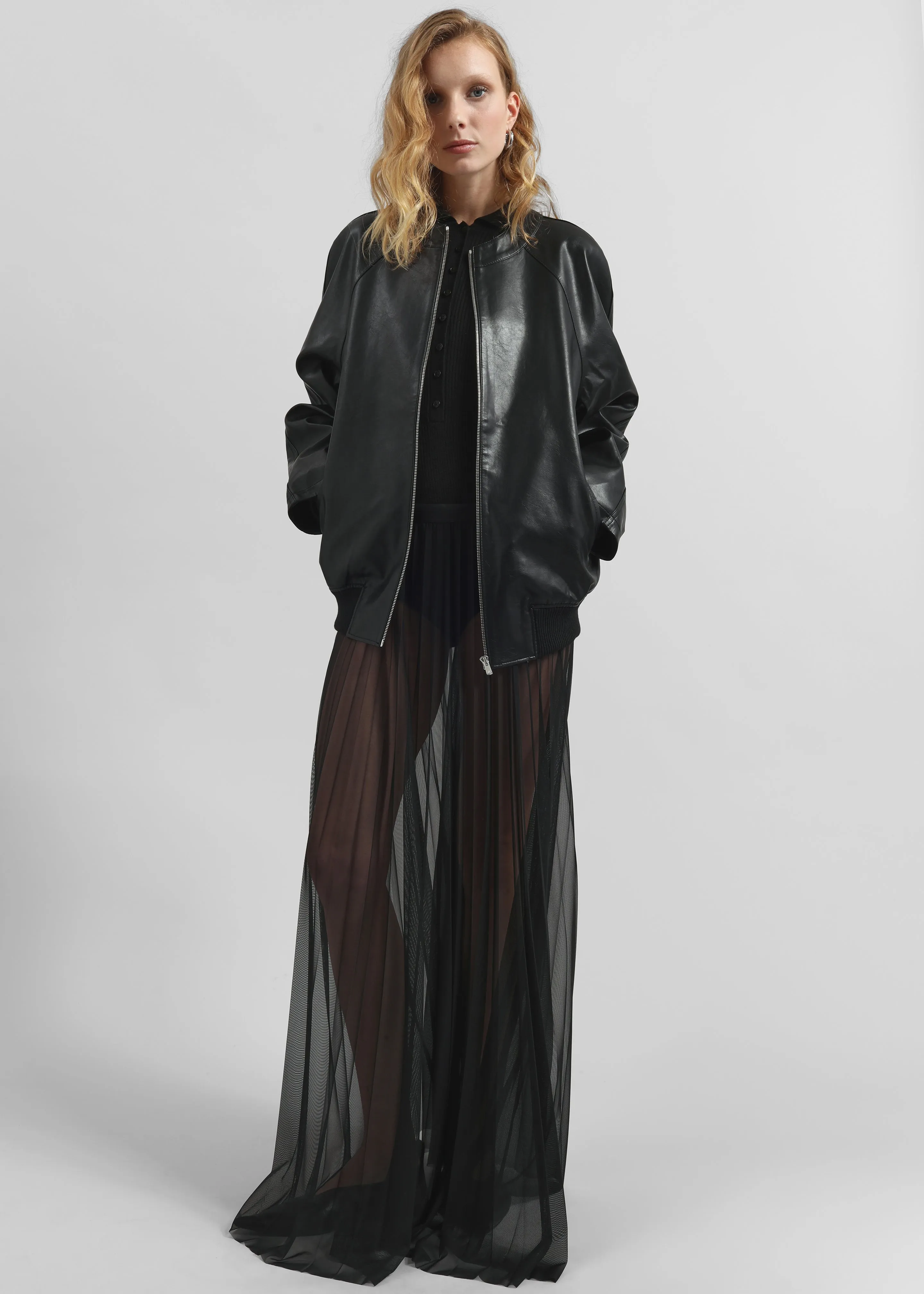 Vallen Pleated Mesh Maxi Skirt - Black sold by Frankie Shop product image thumbnail 5