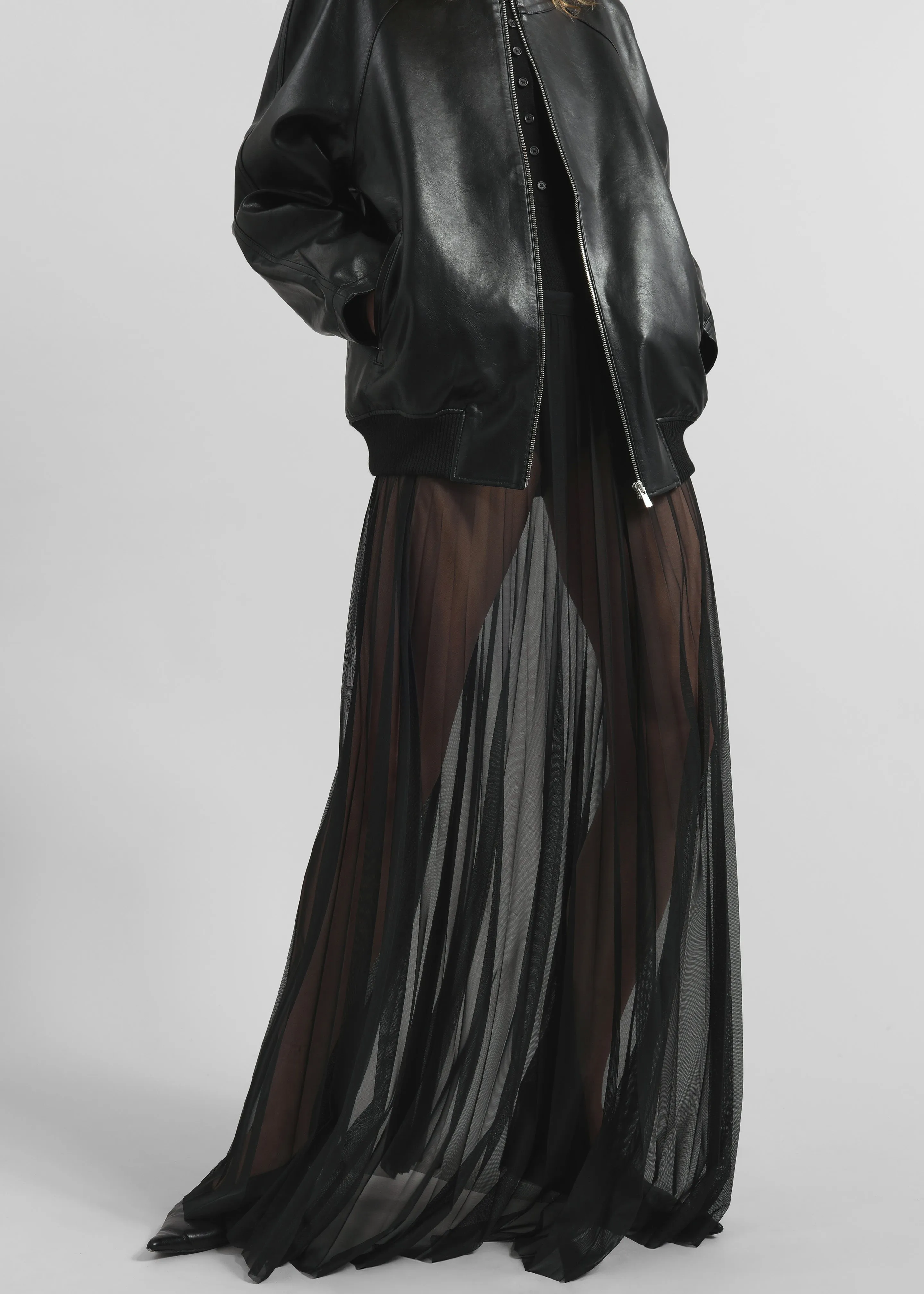 Vallen Pleated Mesh Maxi Skirt - Black sold by Frankie Shop