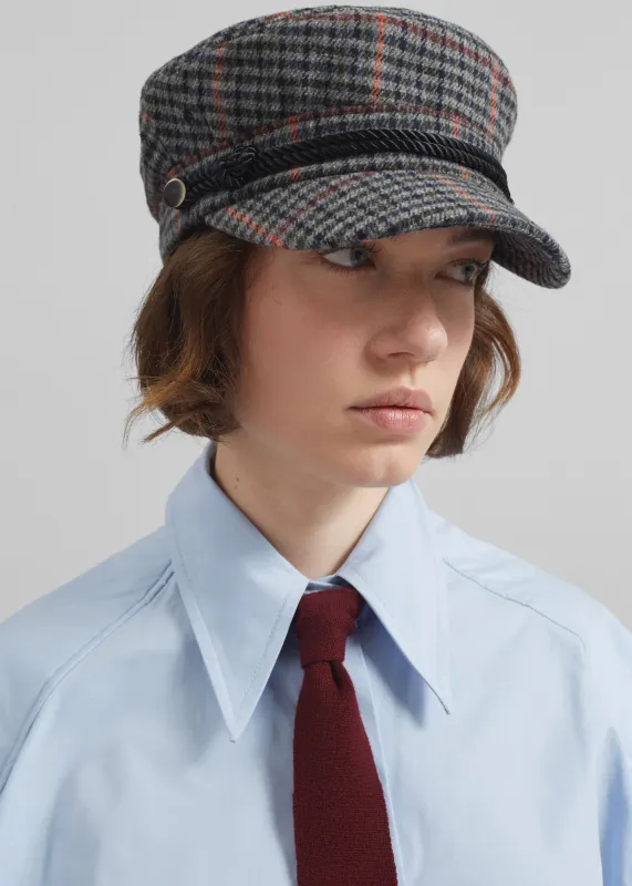 Chesney Plaid Baker Boy Cap - Grey sold by Frankie Shop