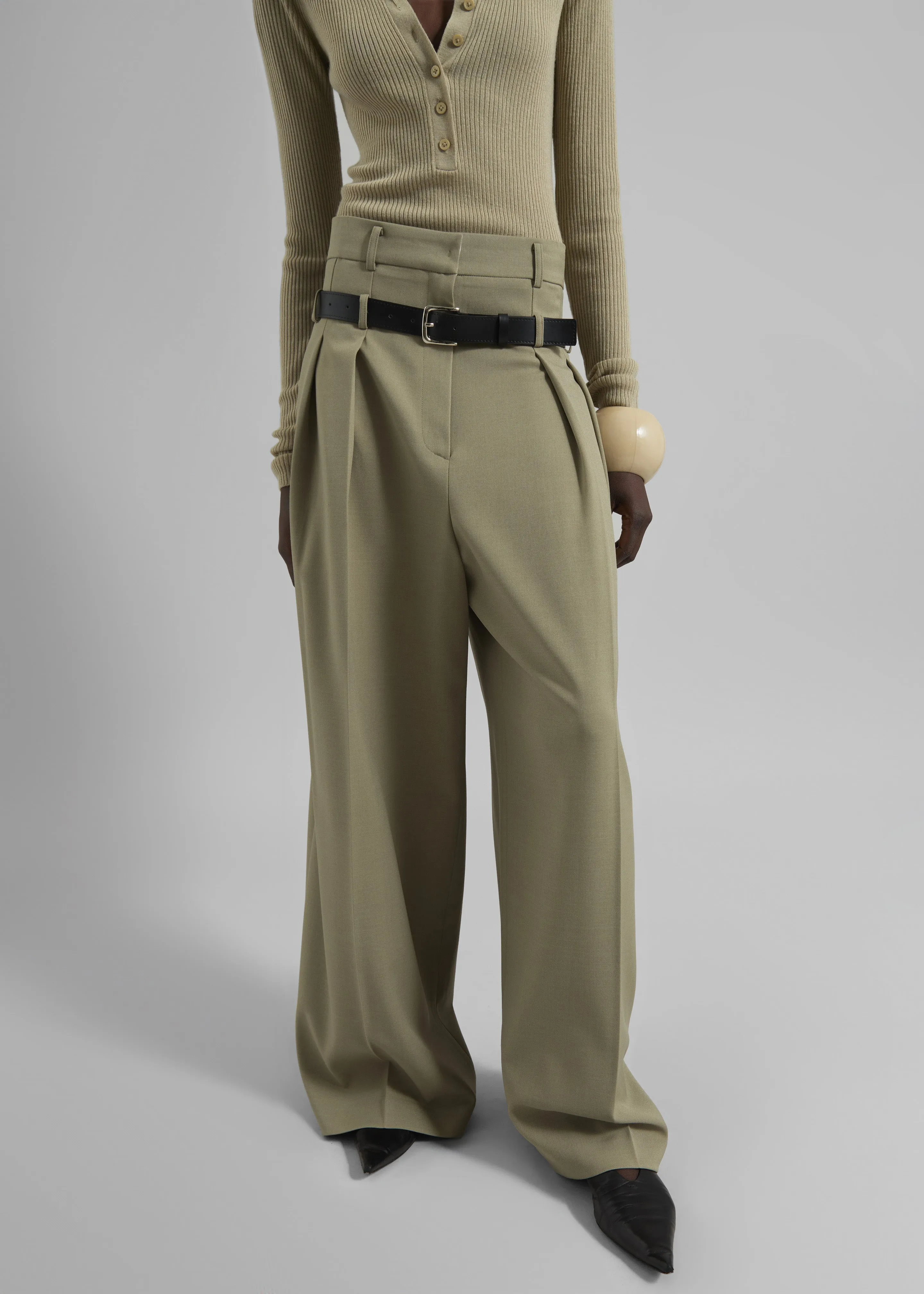 Hobart Double Belt Loop Trousers - Pale Olive sold by Frankie Shop product image thumbnail 3