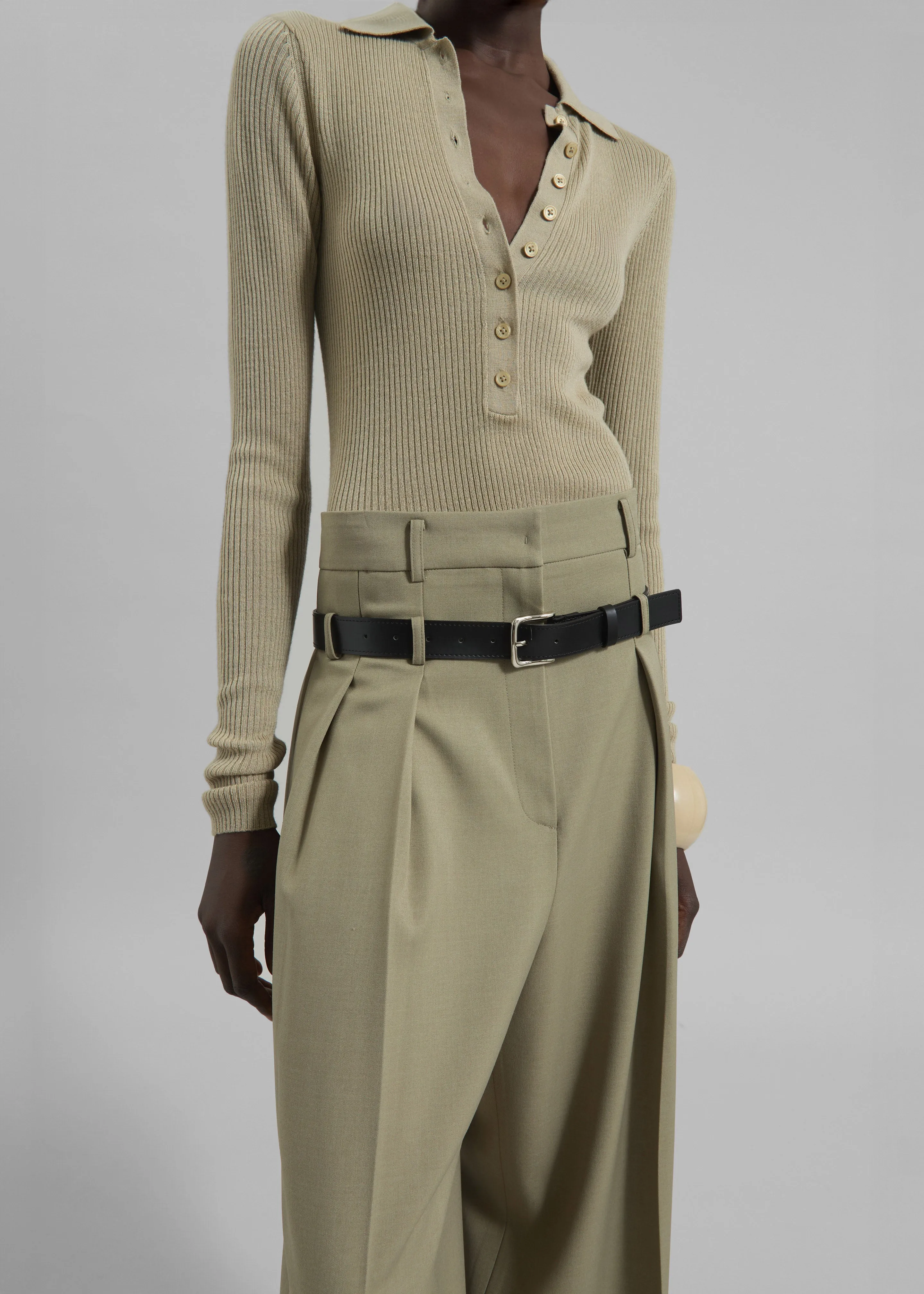 Hobart Double Belt Loop Trousers - Pale Olive sold by Frankie Shop product image thumbnail 4