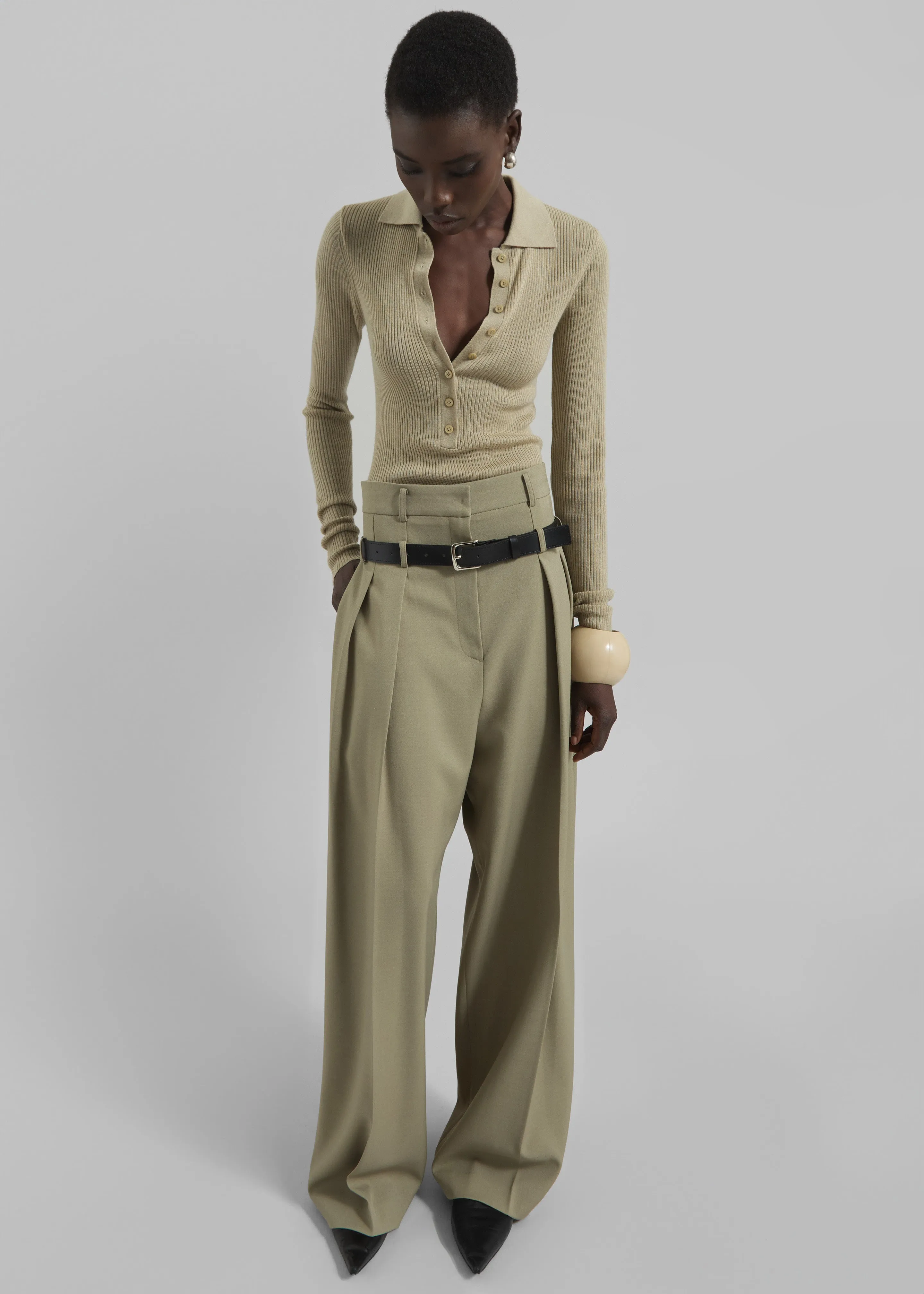Hobart Double Belt Loop Trousers - Pale Olive sold by Frankie Shop