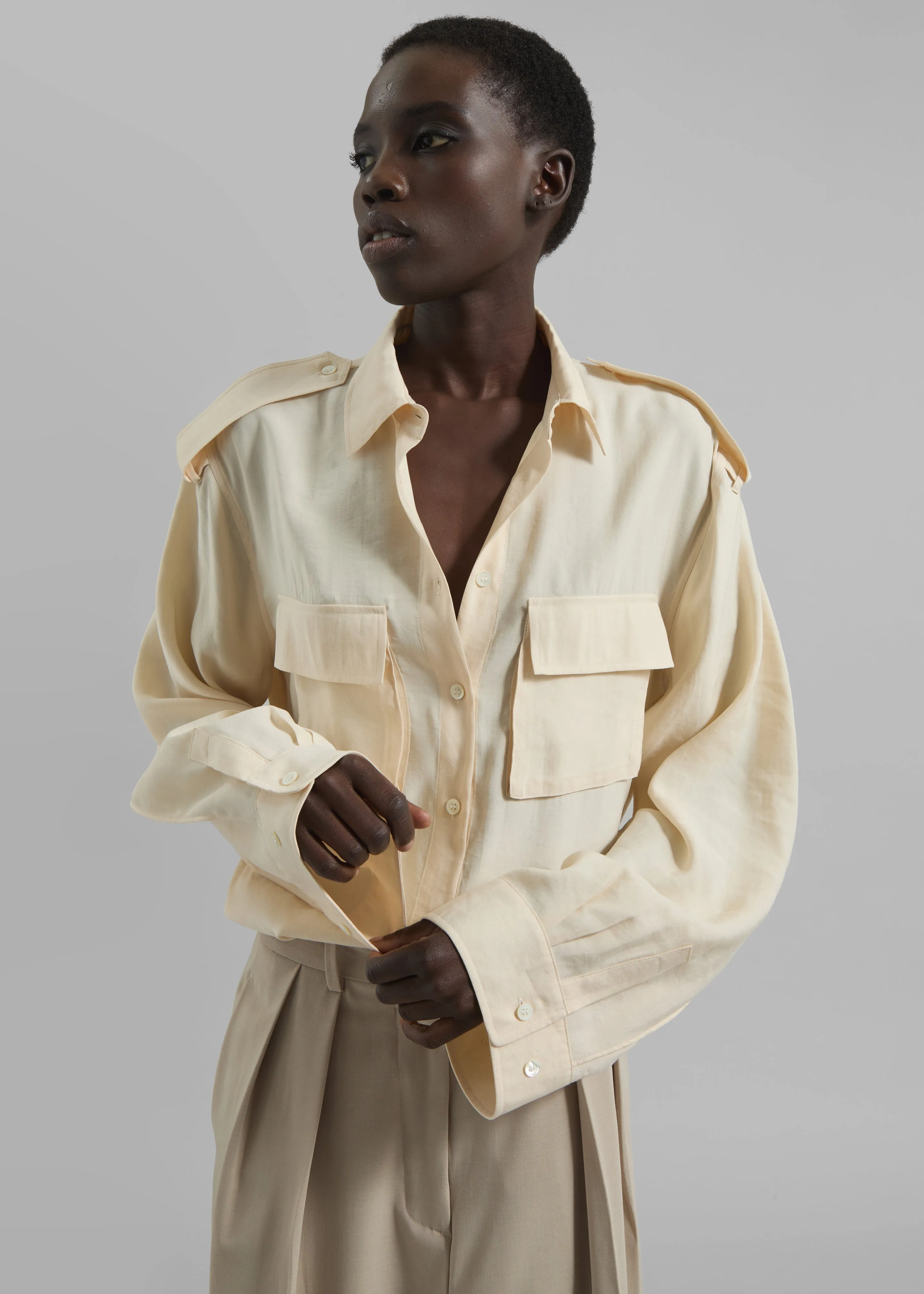 Marlon Button Up Shirt - Beige sold by Frankie Shop product image thumbnail 4