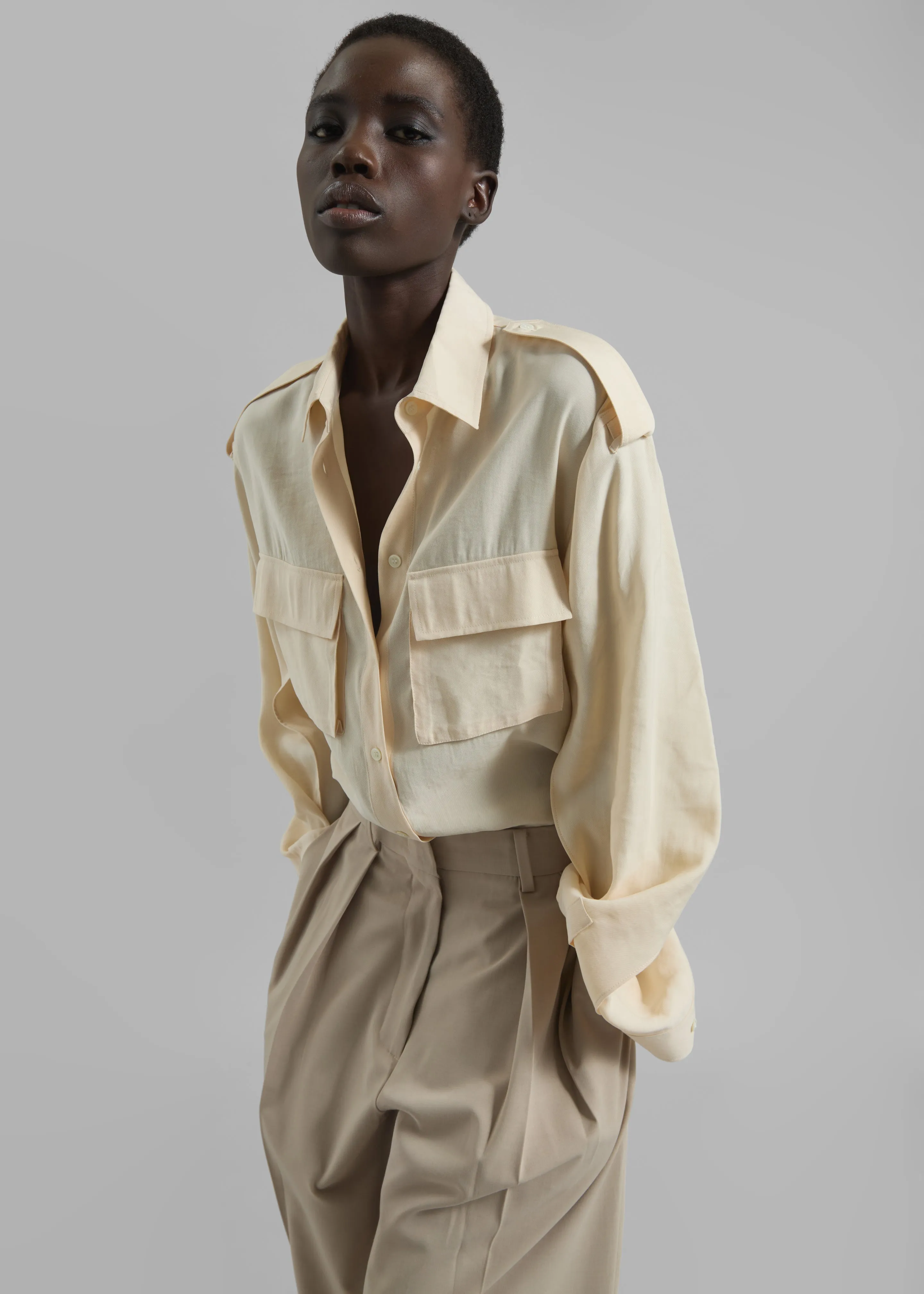 Marlon Button Up Shirt - Beige sold by Frankie Shop