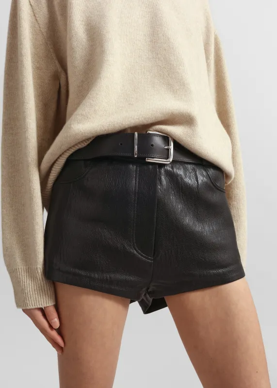Nevis Faux Leather Hot Pants - Black sold by Frankie Shop