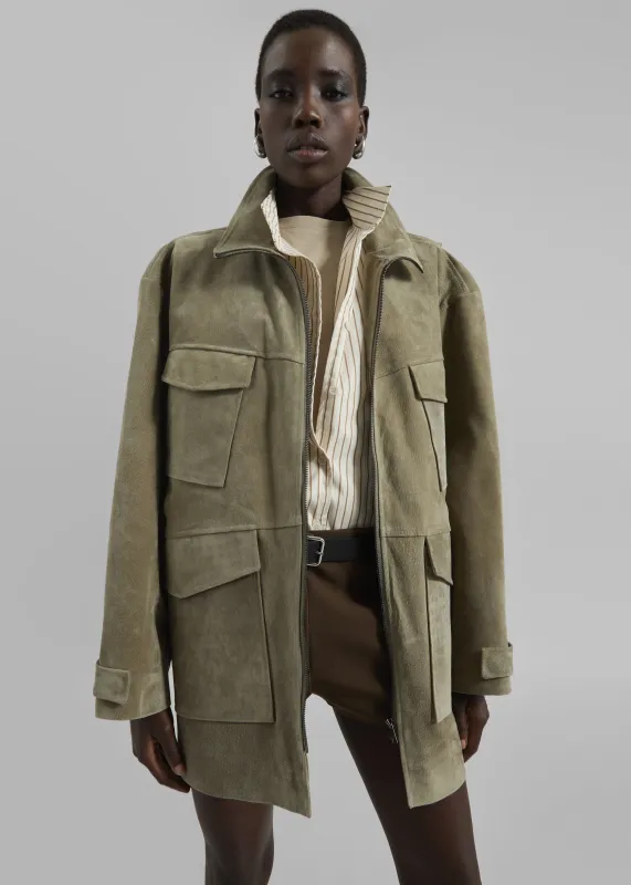 Fennor Suede Jacket - Pale Olive sold by Frankie Shop