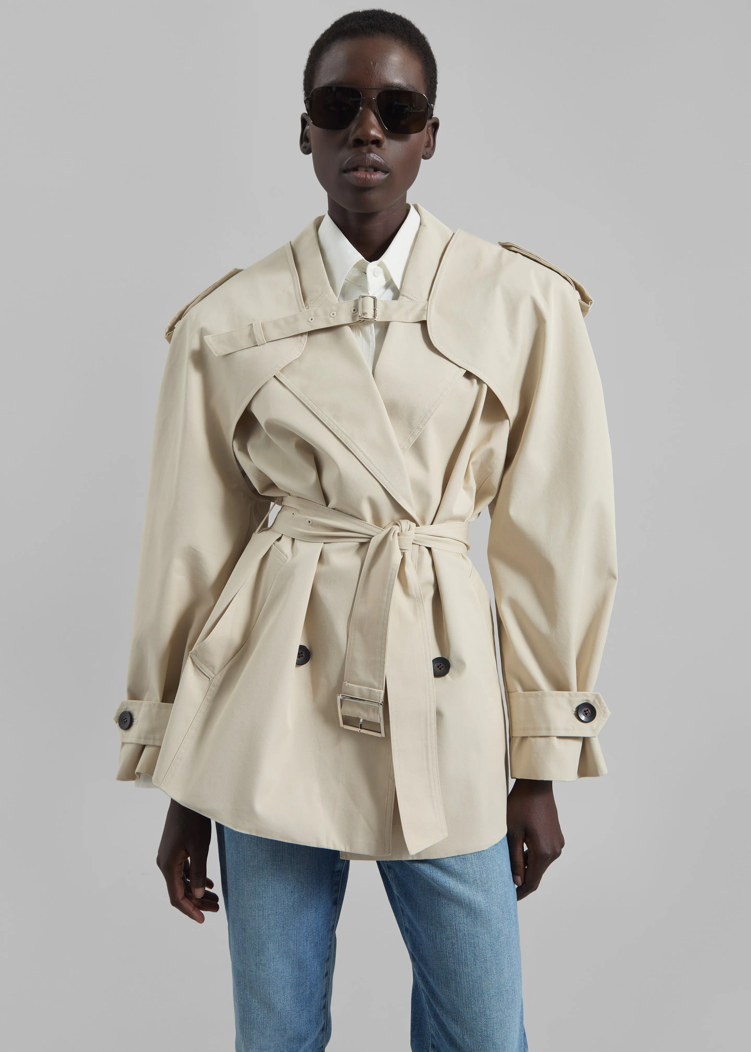 Mysen Short Convertible Trench - Ecru sold by Frankie Shop