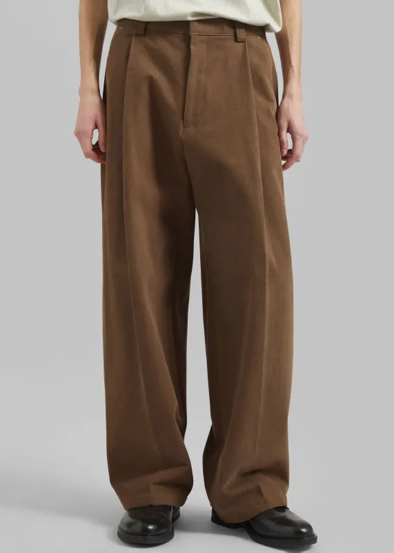 Borken Pleated Twill Pants - Brown sold by Frankie Shop
