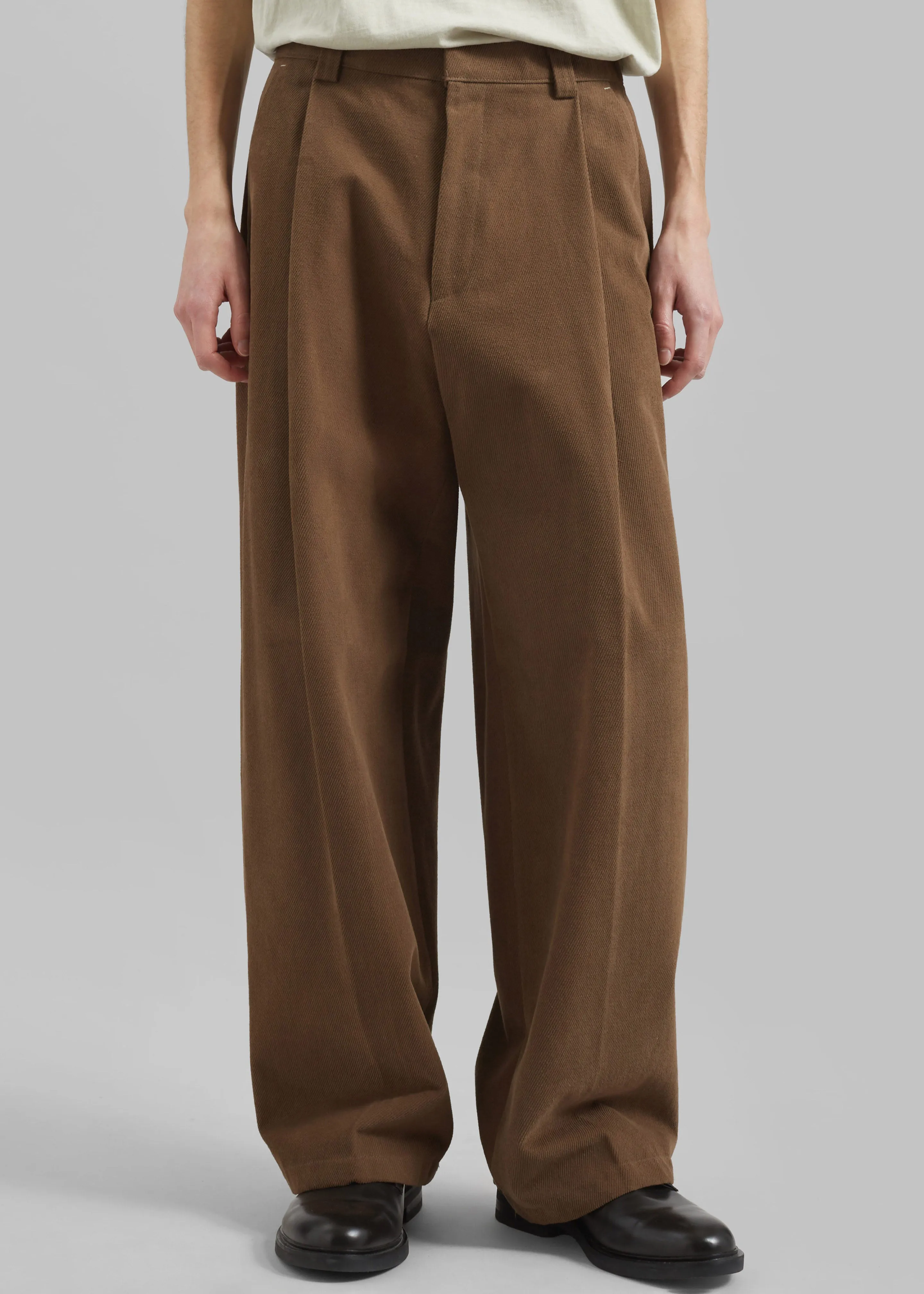 Borken Pleated Twill Pants - Brown sold by Frankie Shop