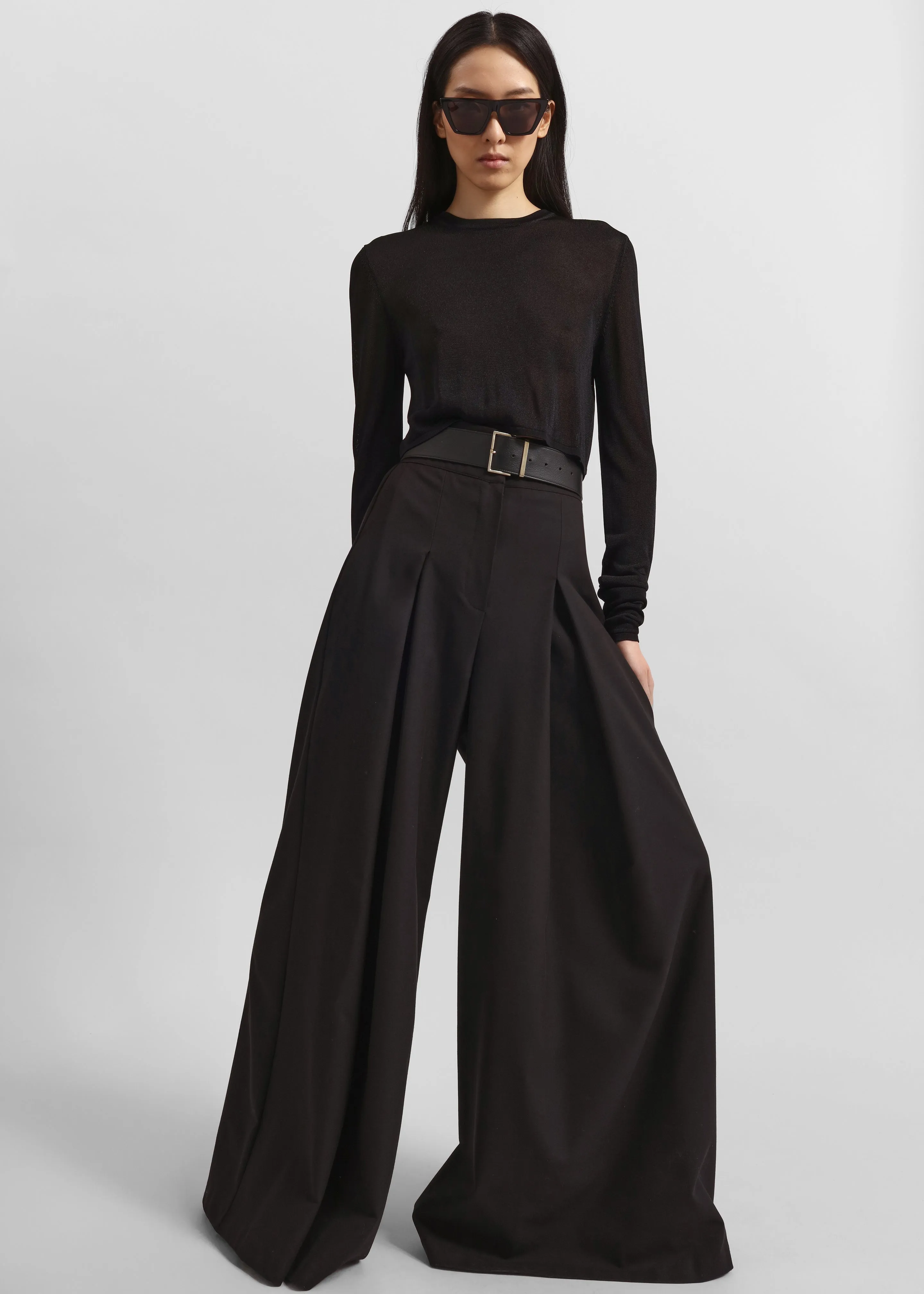 Hemer Pleated Wide Leg Trousers - Black sold by Frankie Shop