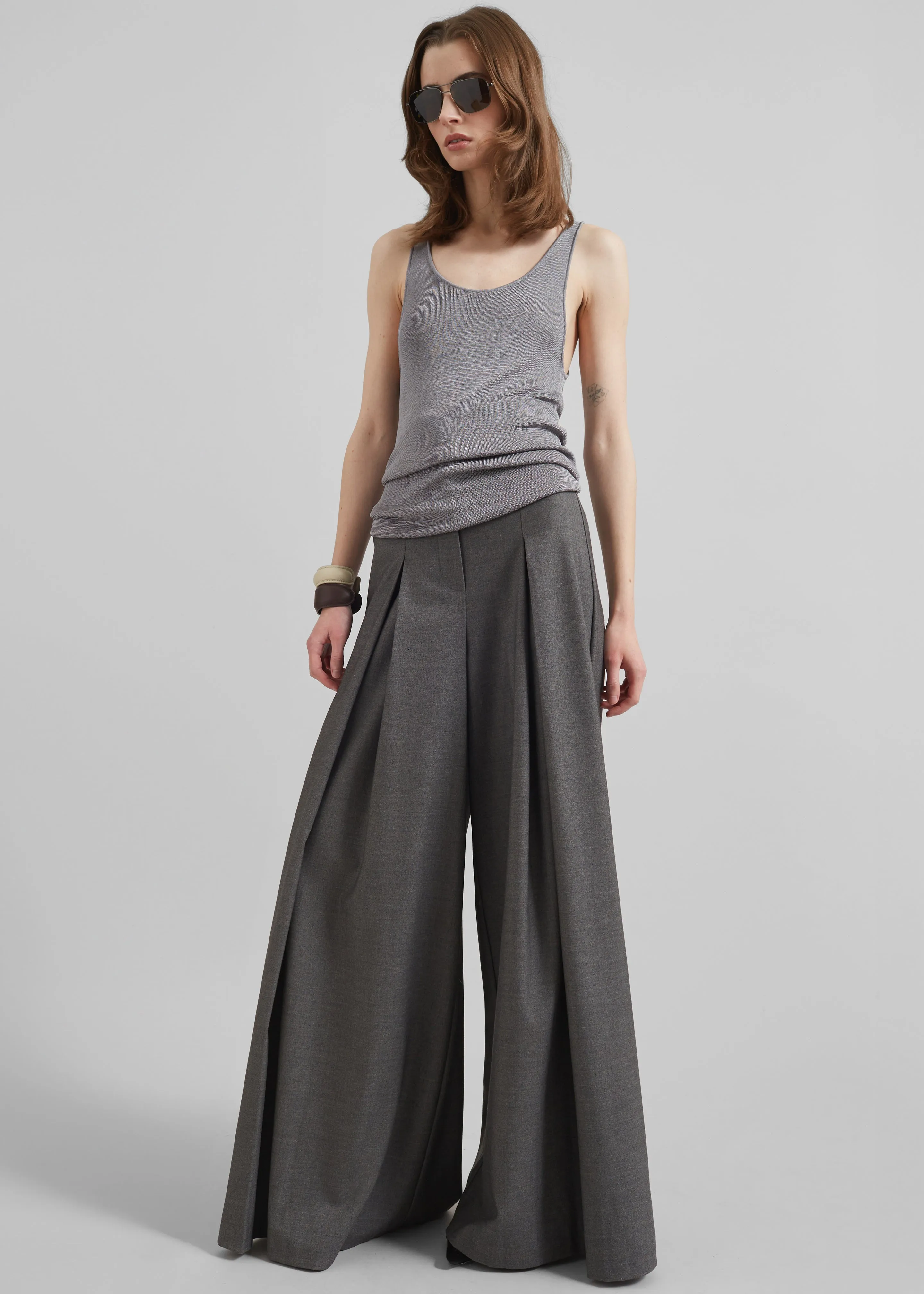Hemer Pleated Wide Leg Trousers - Grey sold by Frankie Shop