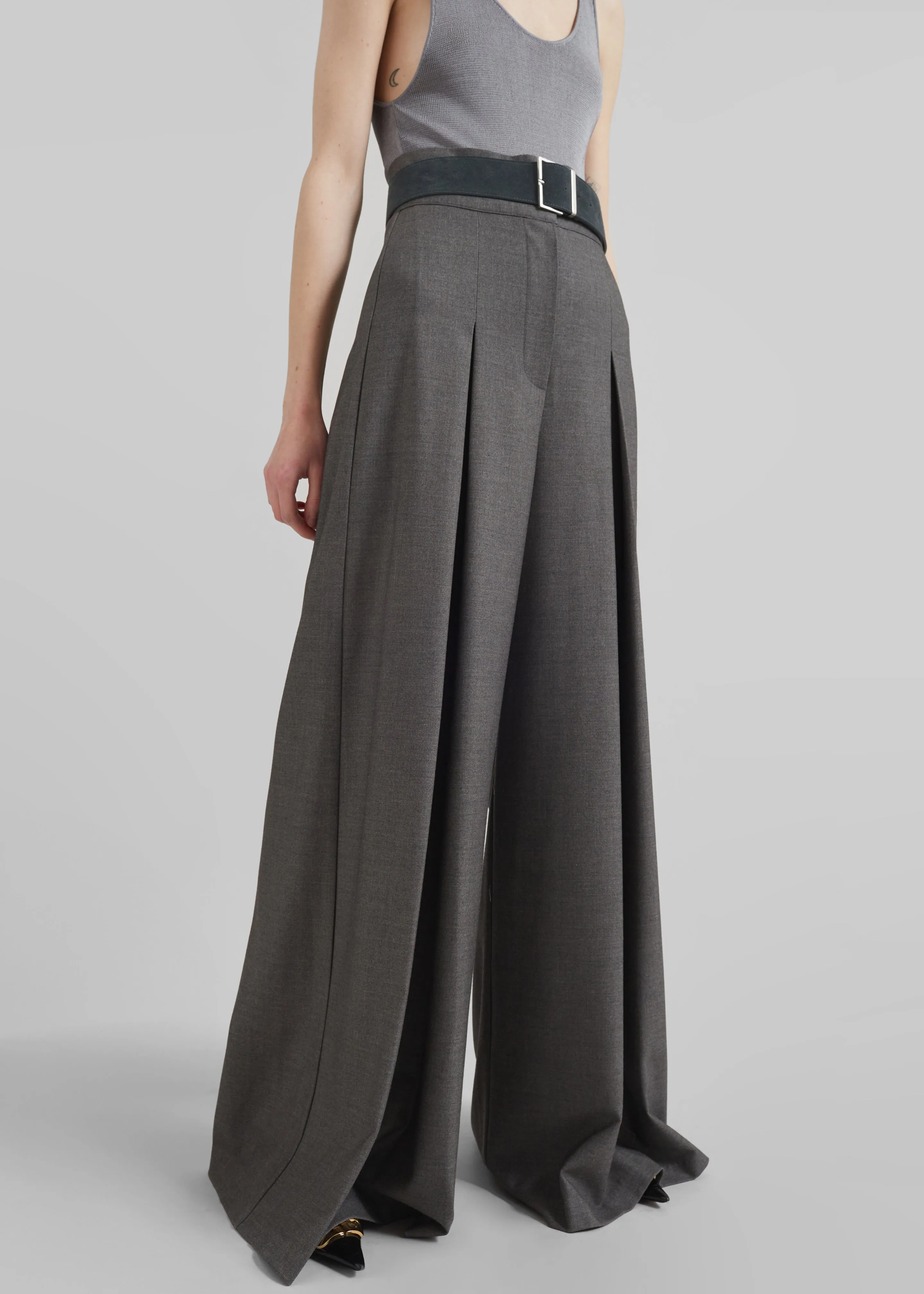 Hemer Pleated Wide Leg Trousers - Grey sold by Frankie Shop product image thumbnail 2