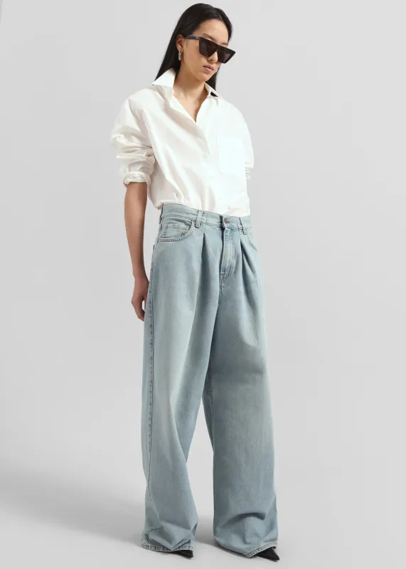 Haikure Candy Pleated Wide Leg Jeans - Emerald Blue sold by Frankie Shop