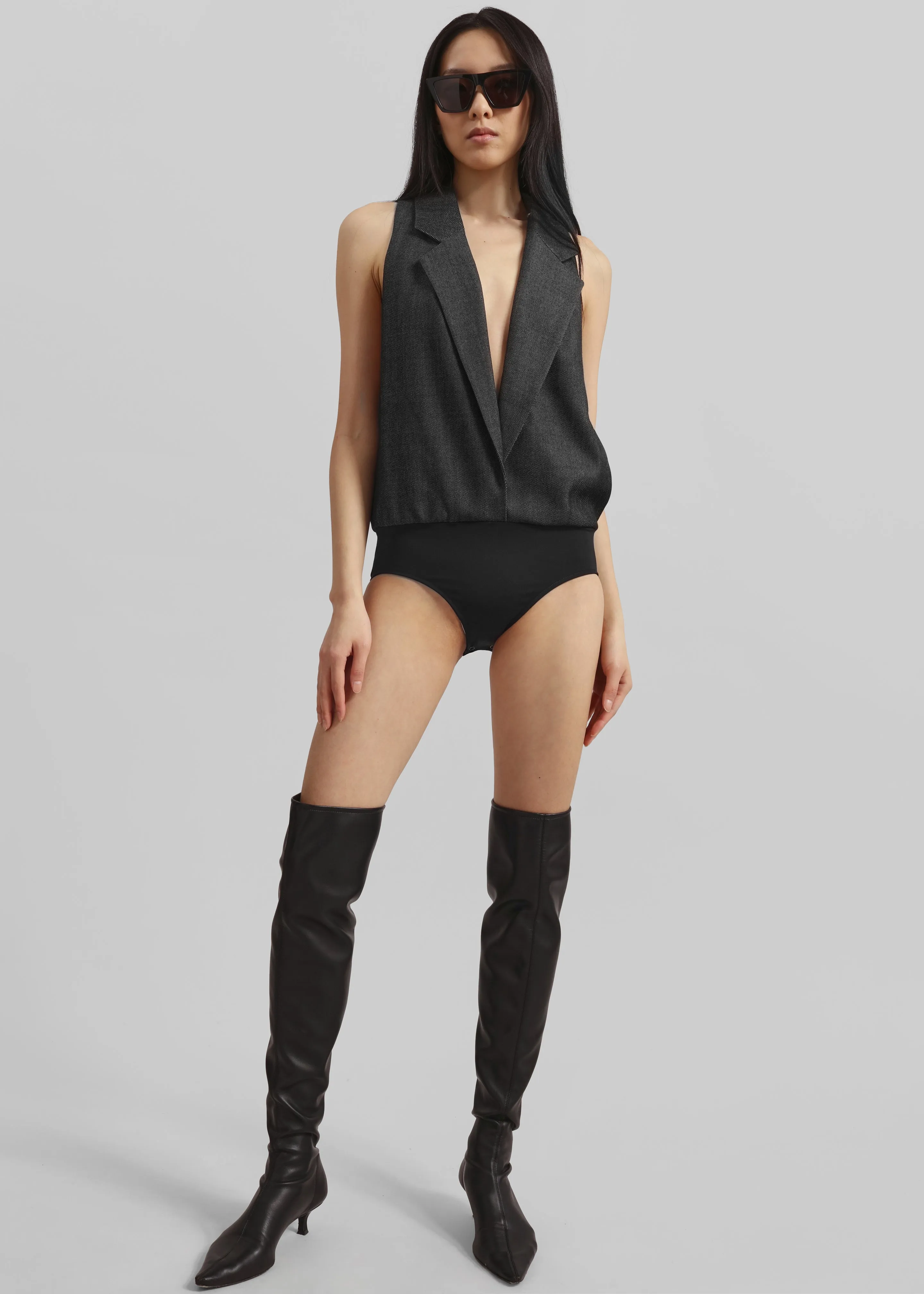 Christopher Esber Facile Tailored Twill Bodysuit - Speckled Black sold by Frankie Shop product image thumbnail 4