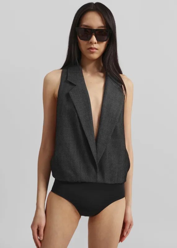 Christopher Esber Facile Tailored Twill Bodysuit - Speckled Black made by Christopher Esber