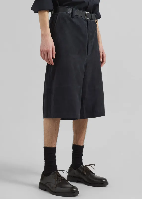 Radlett Suede Bermuda Shorts - Navy sold by Frankie Shop