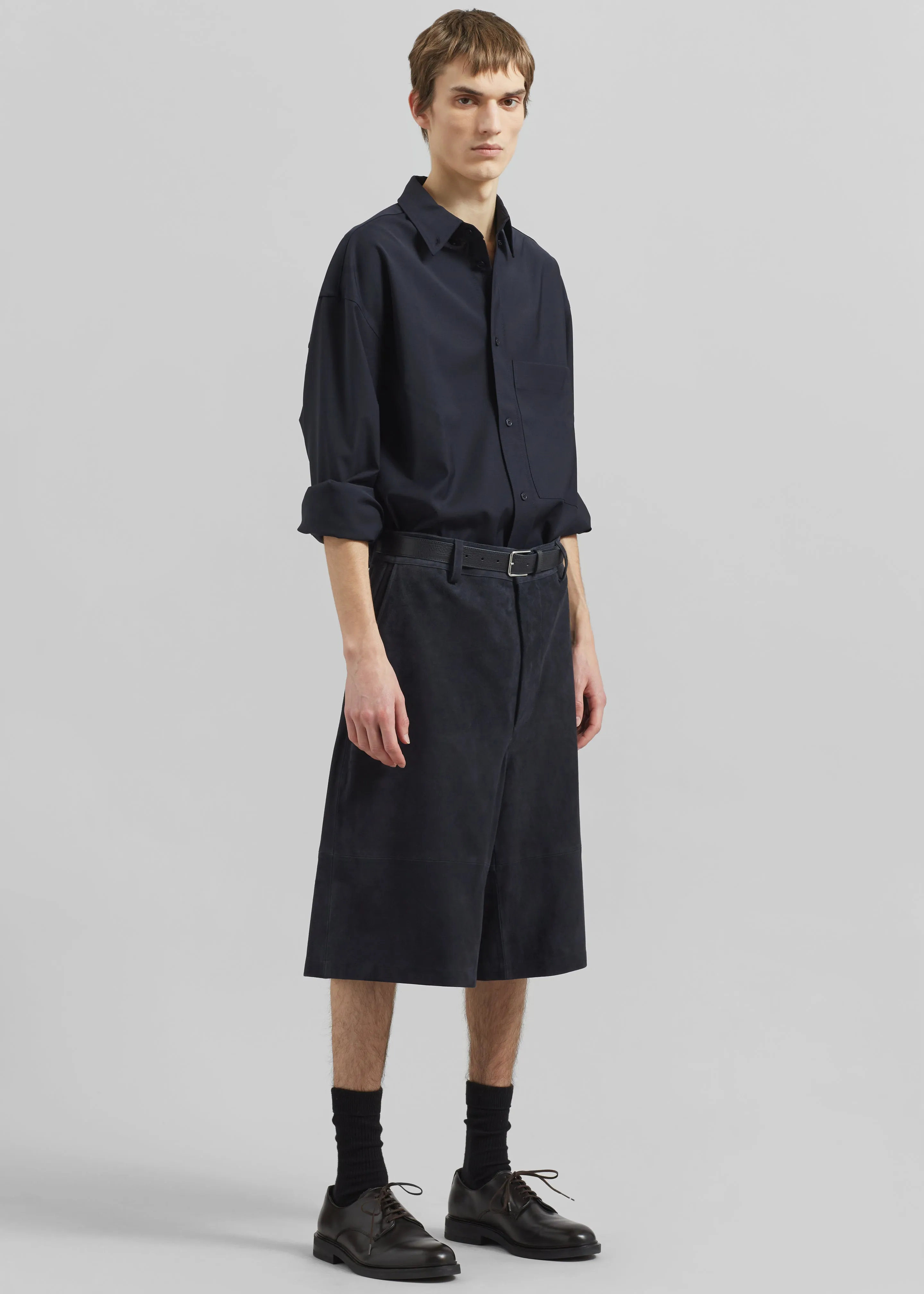 Radlett Suede Bermuda Shorts - Navy sold by Frankie Shop product image thumbnail 5