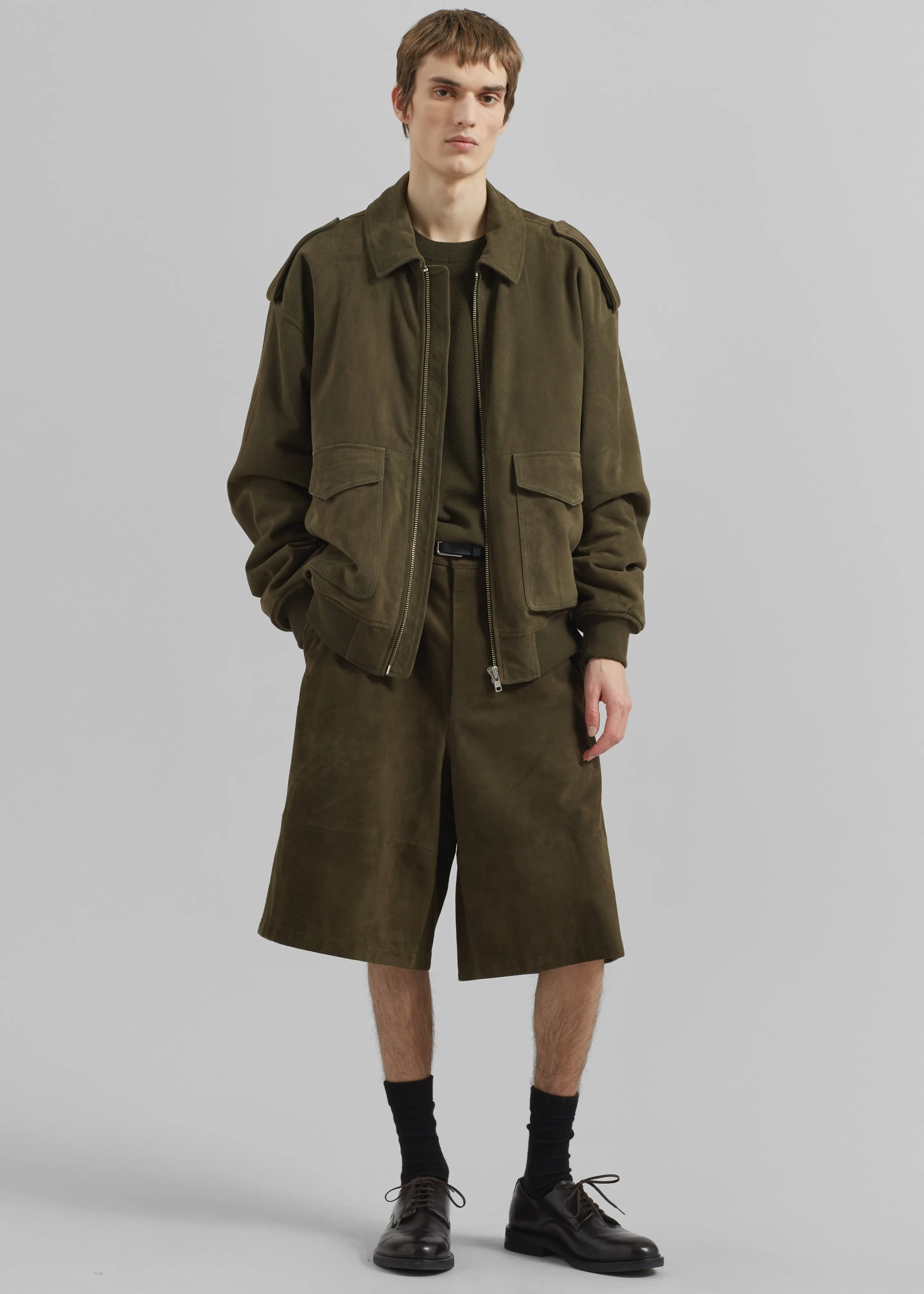 Radlett Suede Bermuda Shorts - Khaki sold by Frankie Shop product image thumbnail 5