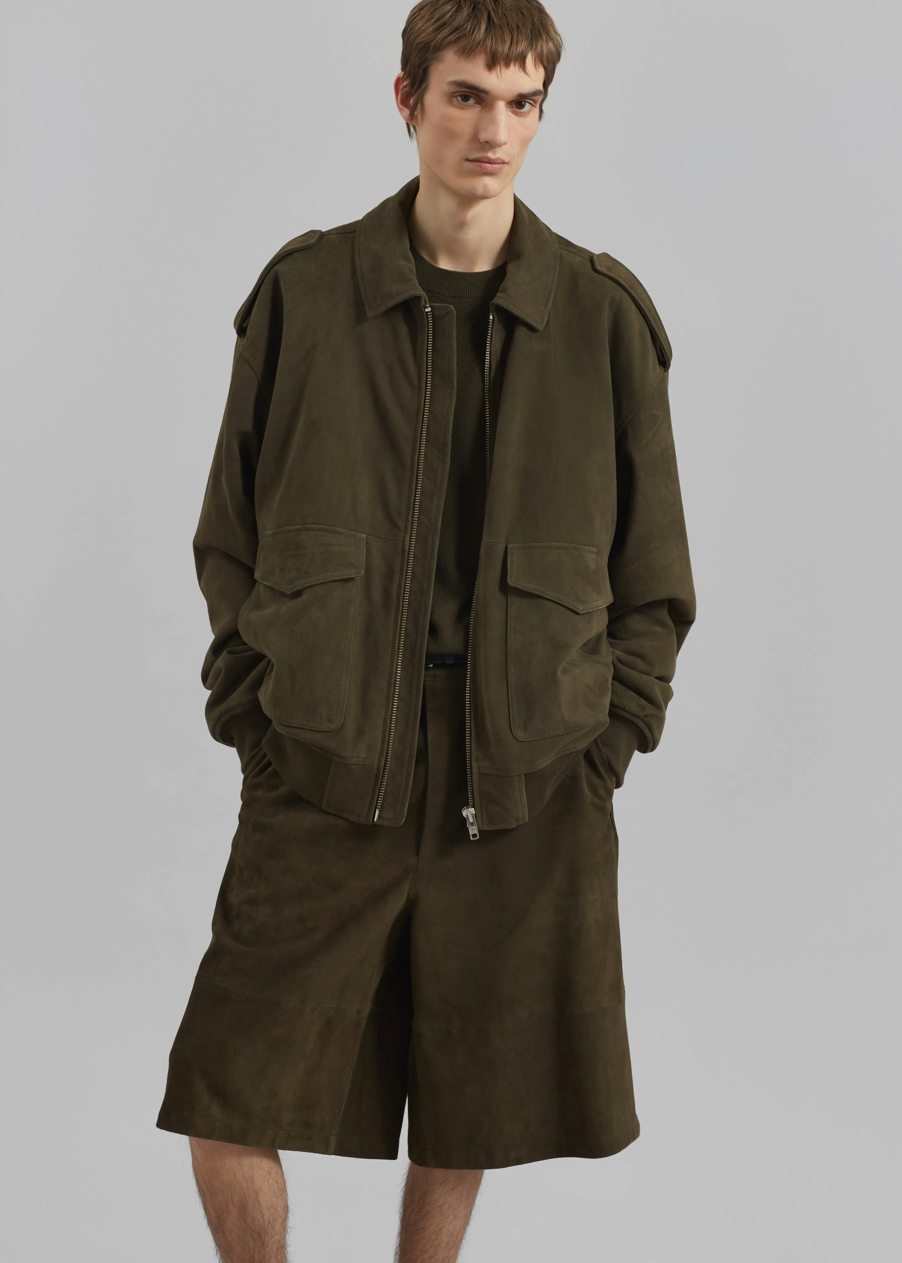 Radlett Suede Bermuda Shorts - Khaki sold by Frankie Shop product image thumbnail 3