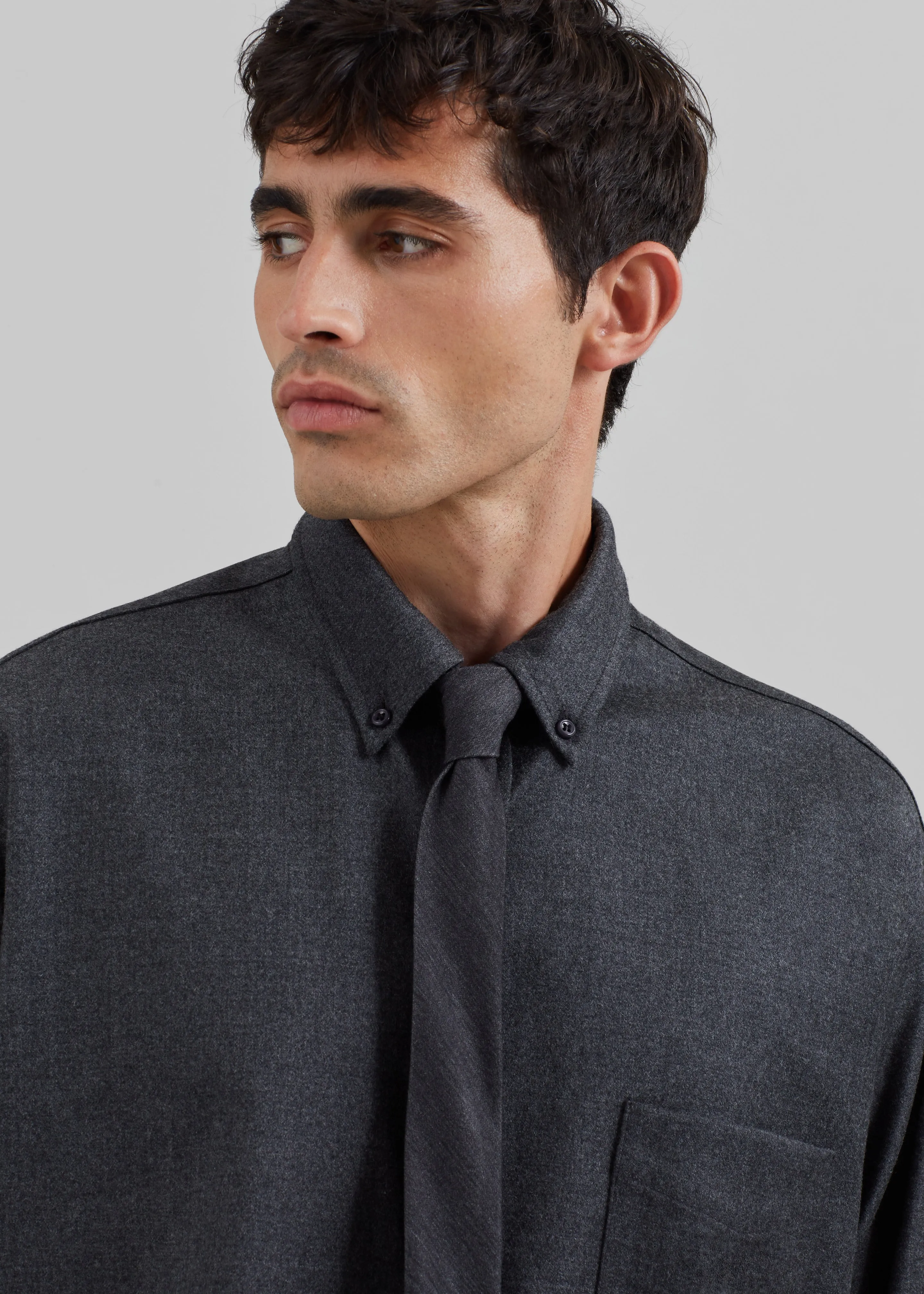 Mason Wool Flannel Button Up Shirt - Charcoal sold by Frankie Shop product image thumbnail 4