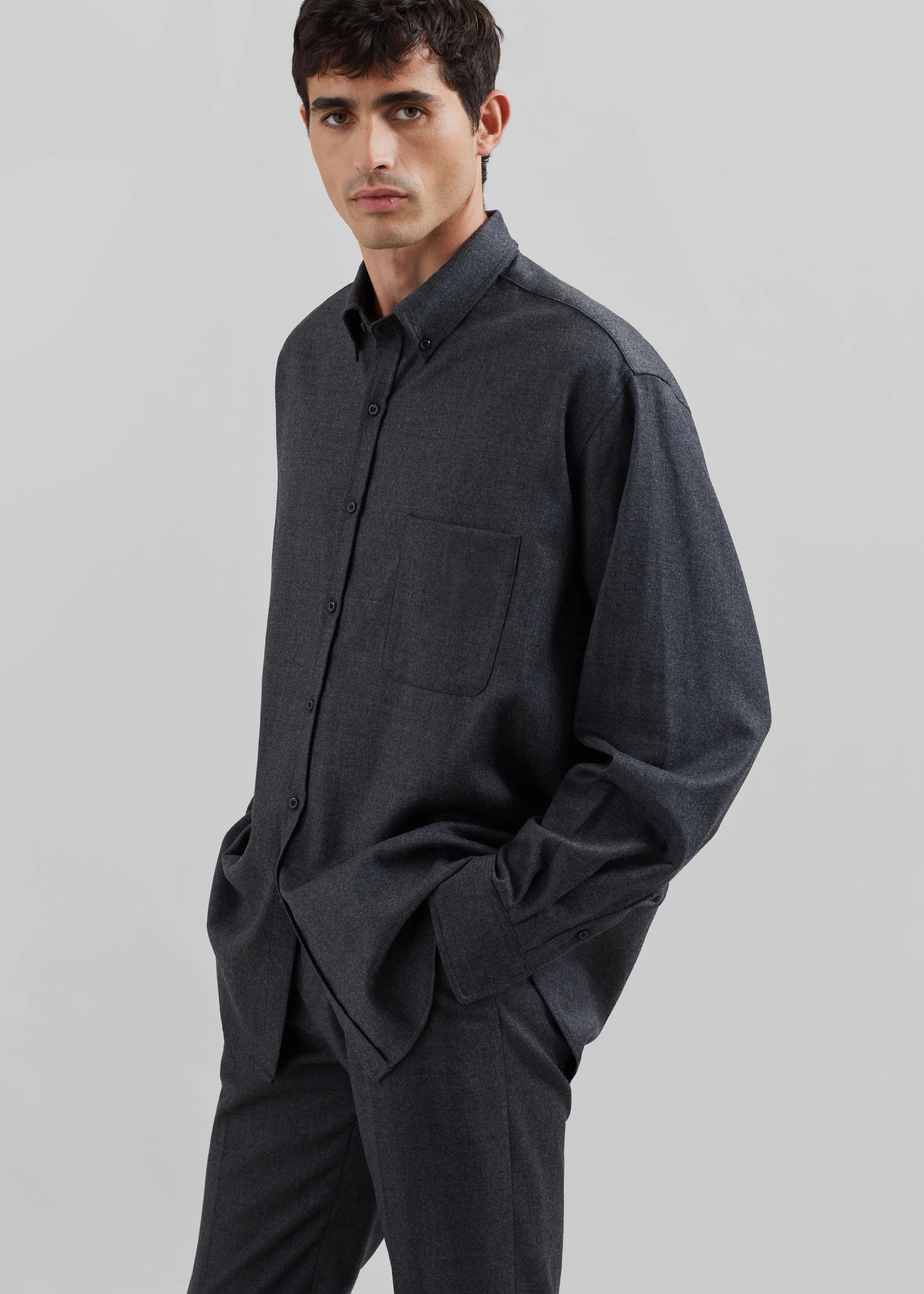Mason Wool Flannel Button Up Shirt - Charcoal sold by Frankie Shop product image thumbnail 3