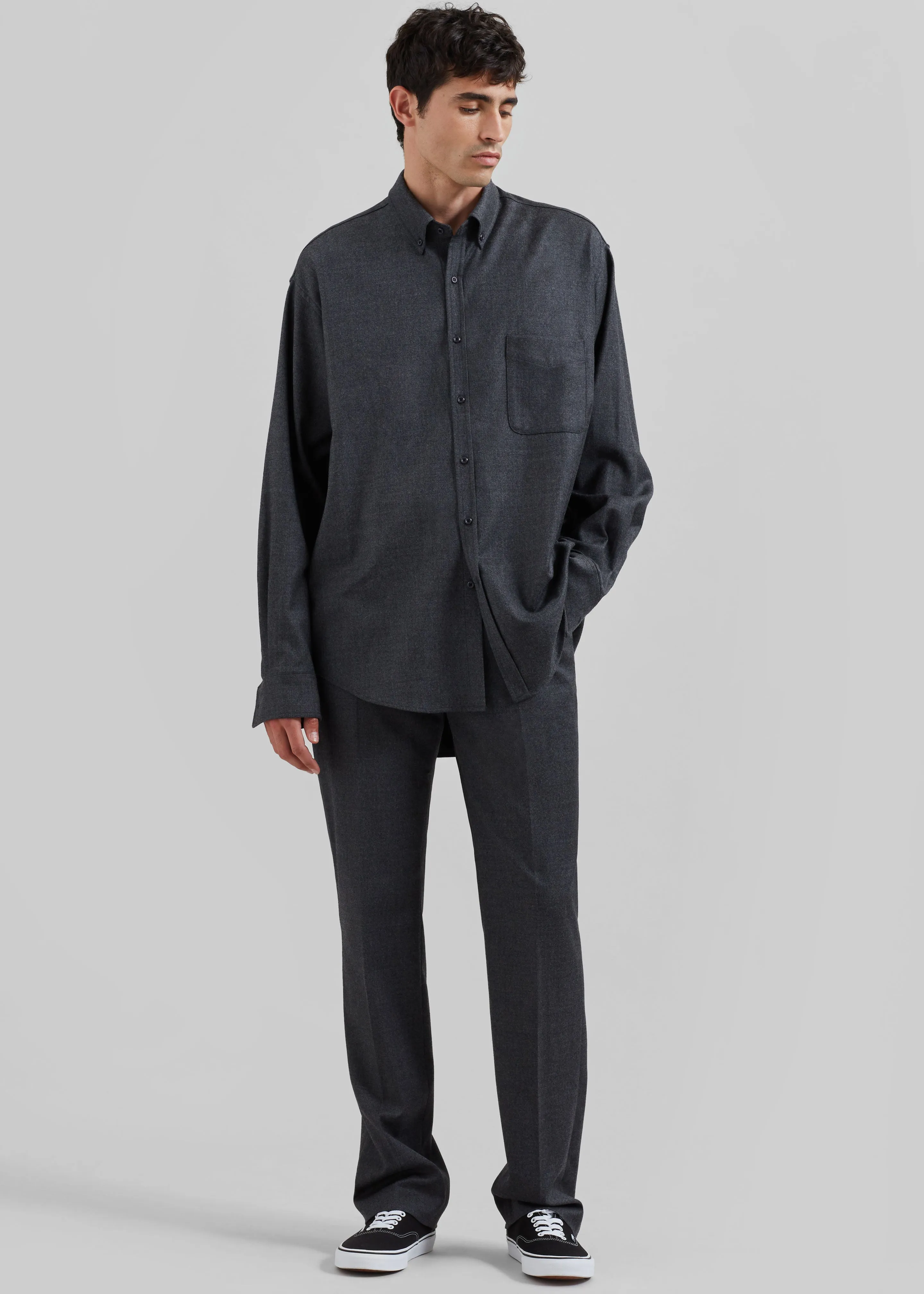 Mason Wool Flannel Button Up Shirt - Charcoal sold by Frankie Shop
