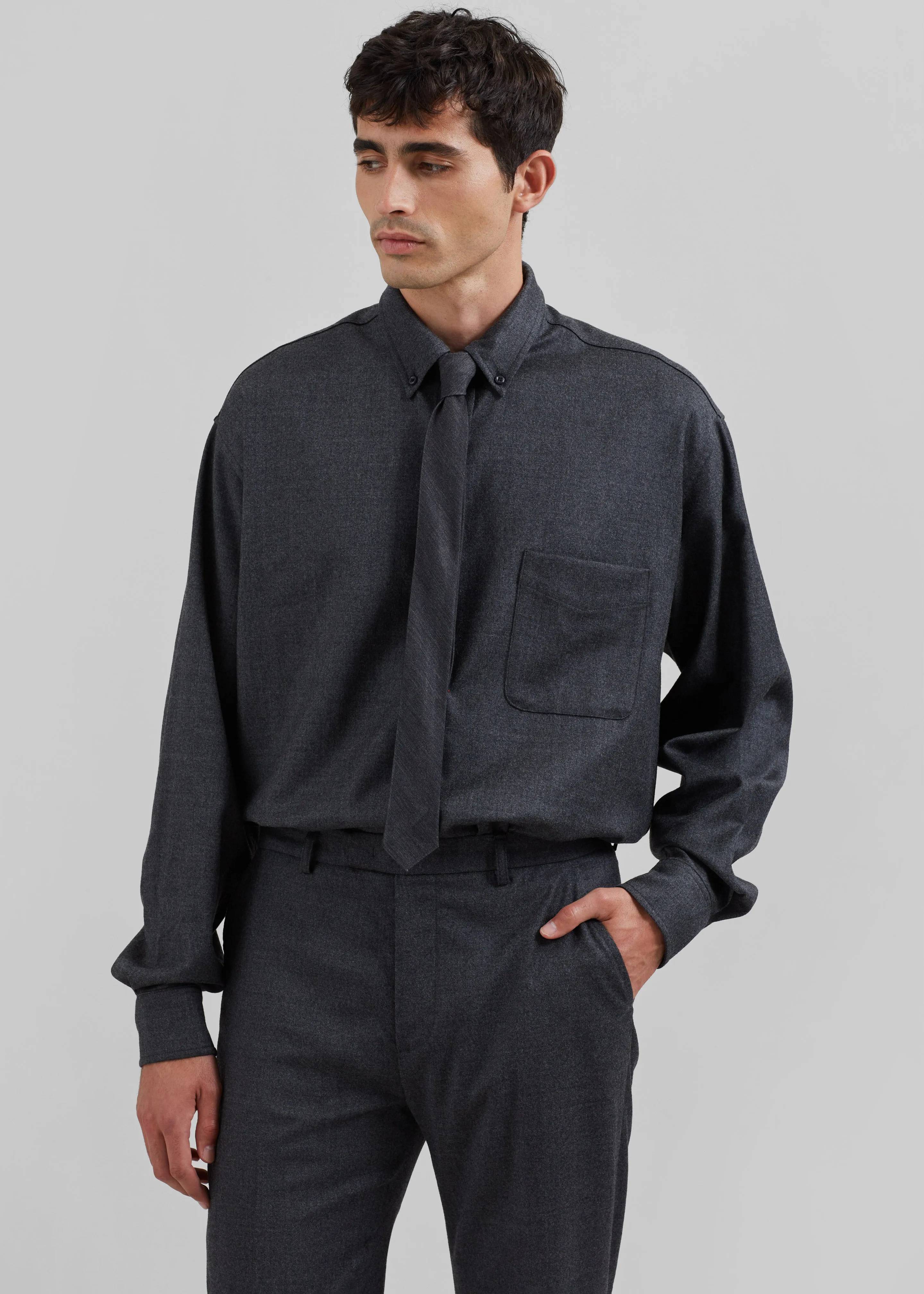 Mason Wool Flannel Button Up Shirt - Charcoal sold by Frankie Shop product image thumbnail 5