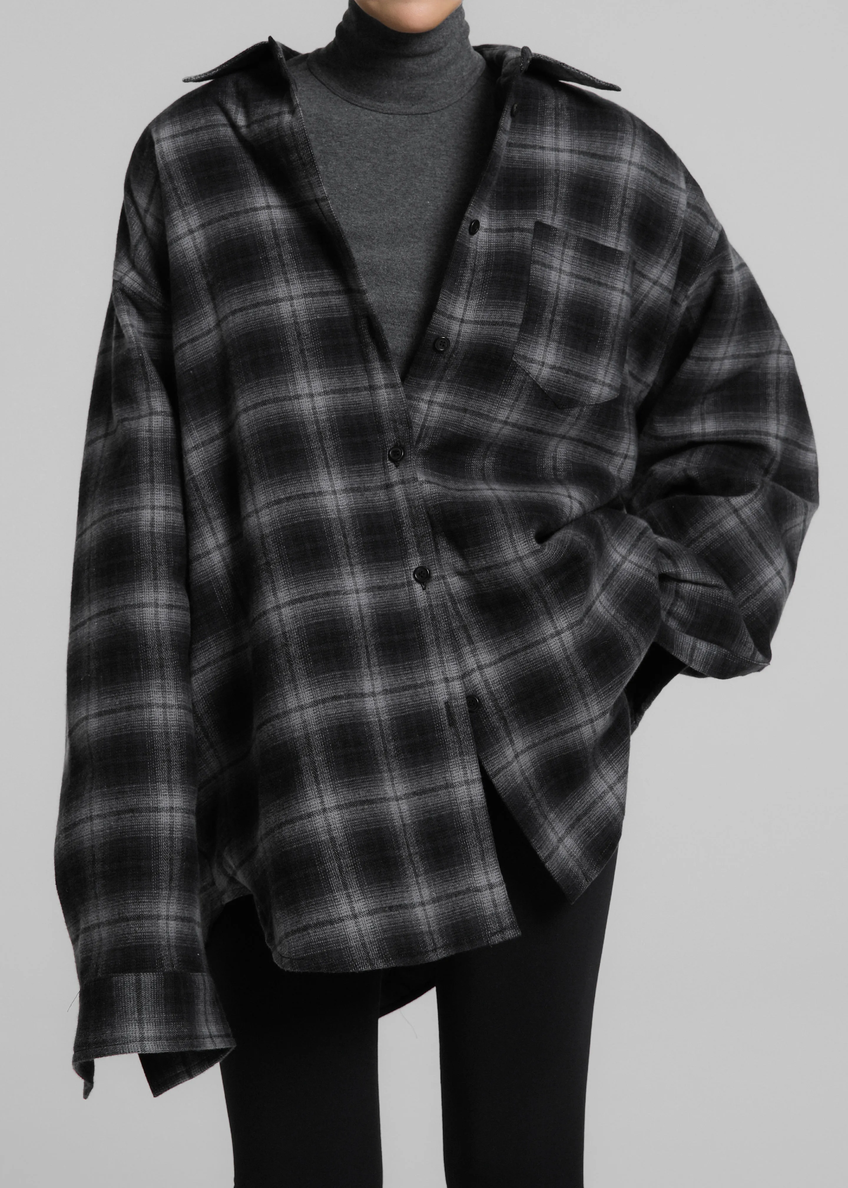 Helka Flannel Quilted Shirt - Charcoal sold by Frankie Shop product image thumbnail 3