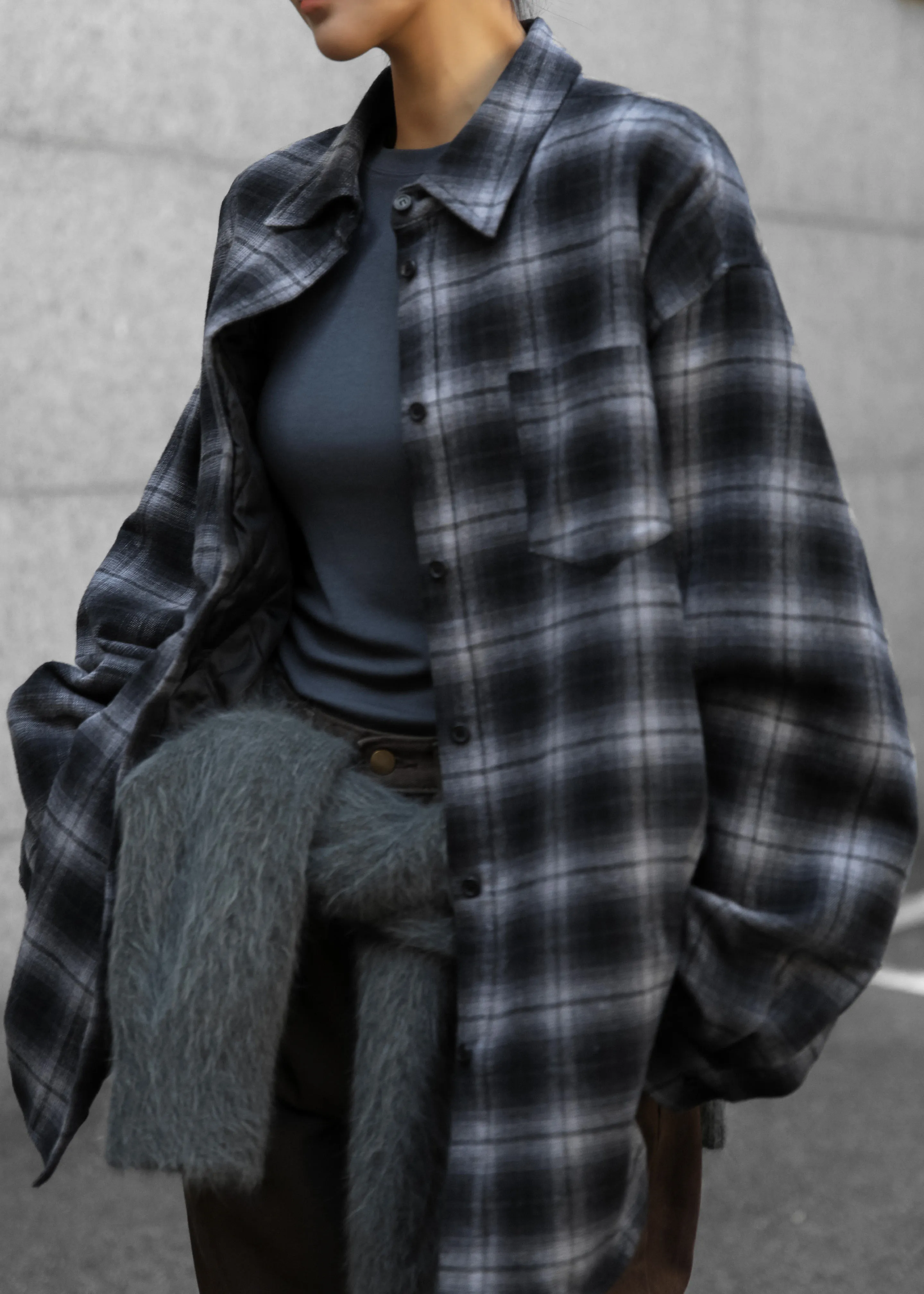 Helka Flannel Quilted Shirt - Charcoal sold by Frankie Shop product image thumbnail 5