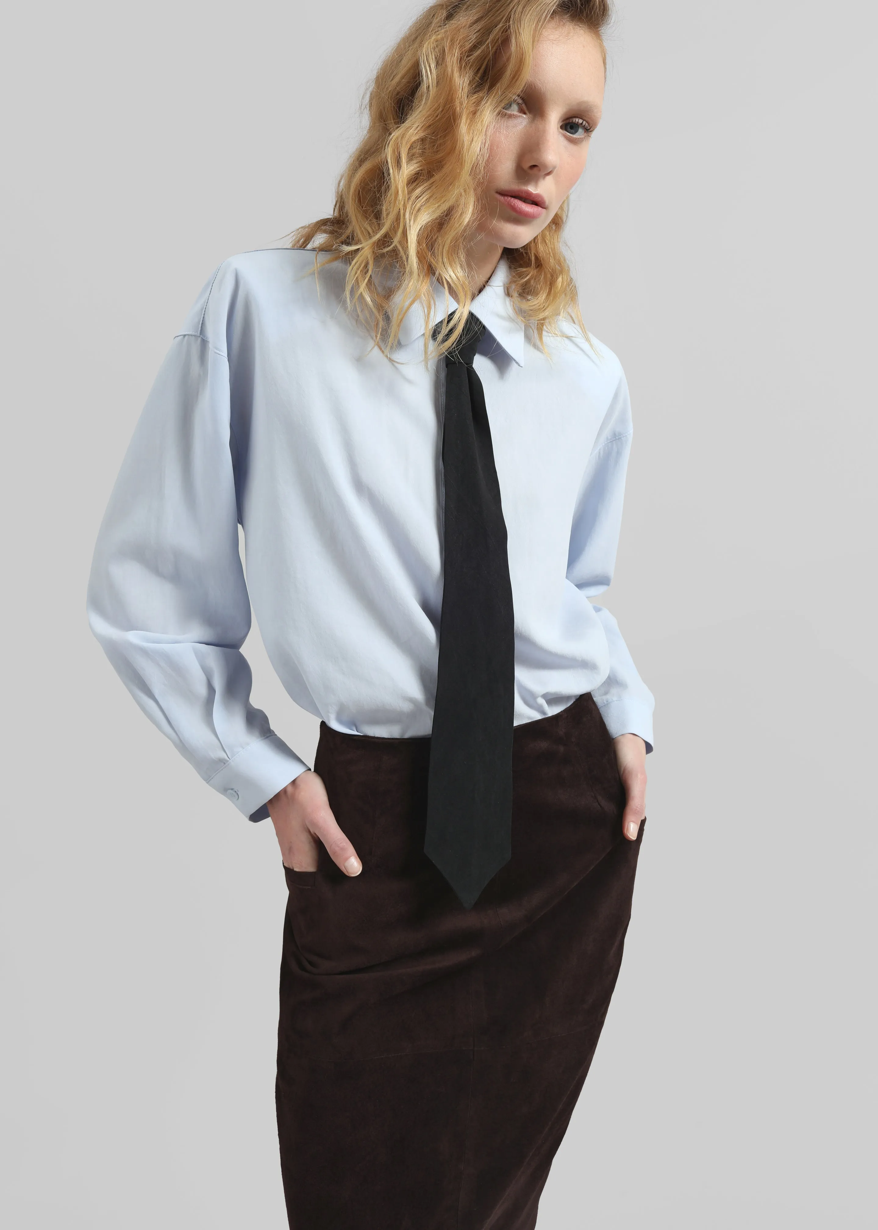 Patti Neck Tie Shirt - Sky Blue sold by Frankie Shop