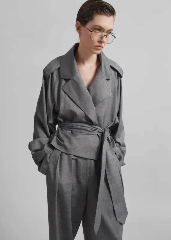 Simona Short Trench - Grey Melange sold by Frankie Shop