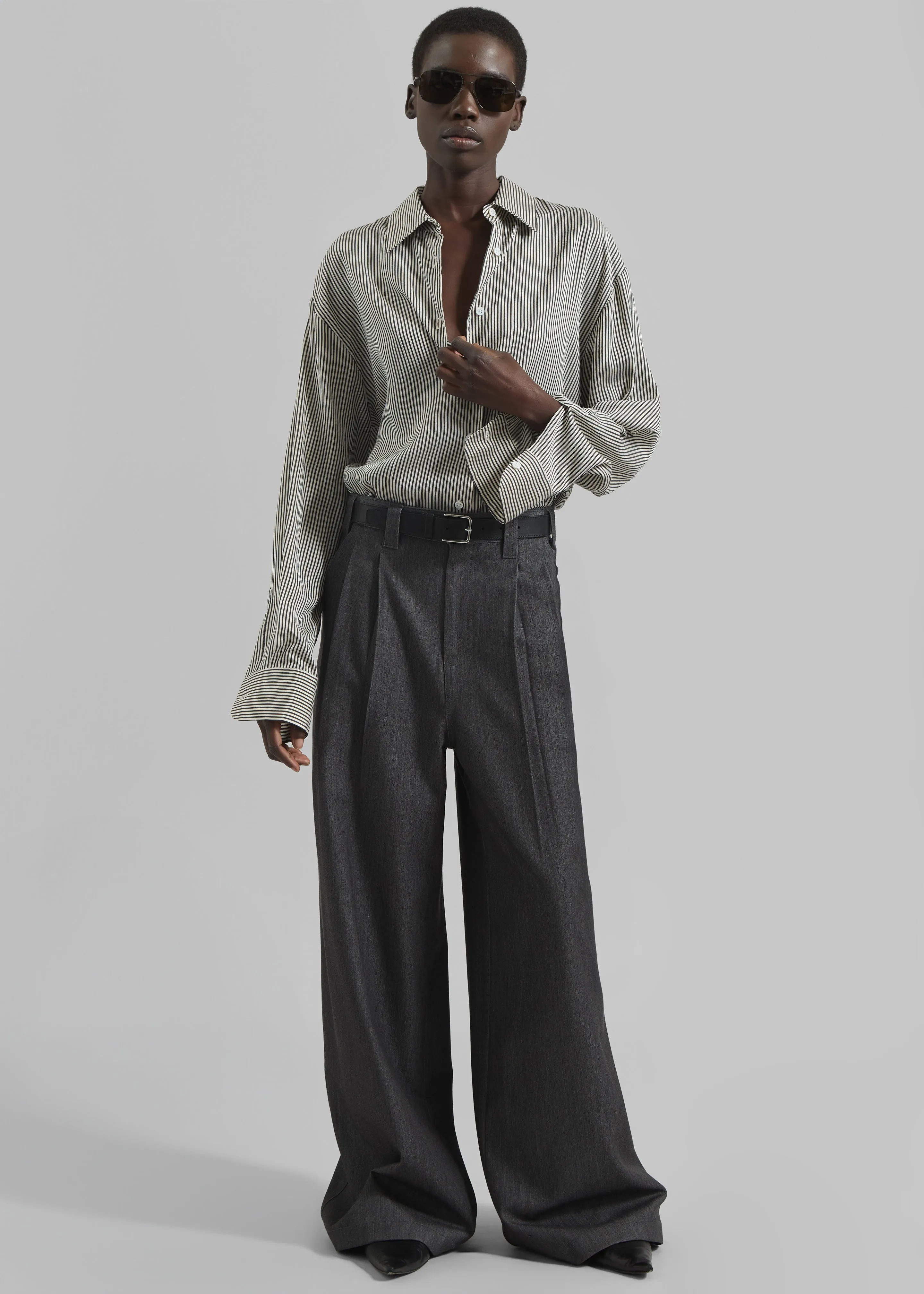 Nellore Pleated Denim Pants - Dark Grey Melange sold by Frankie Shop