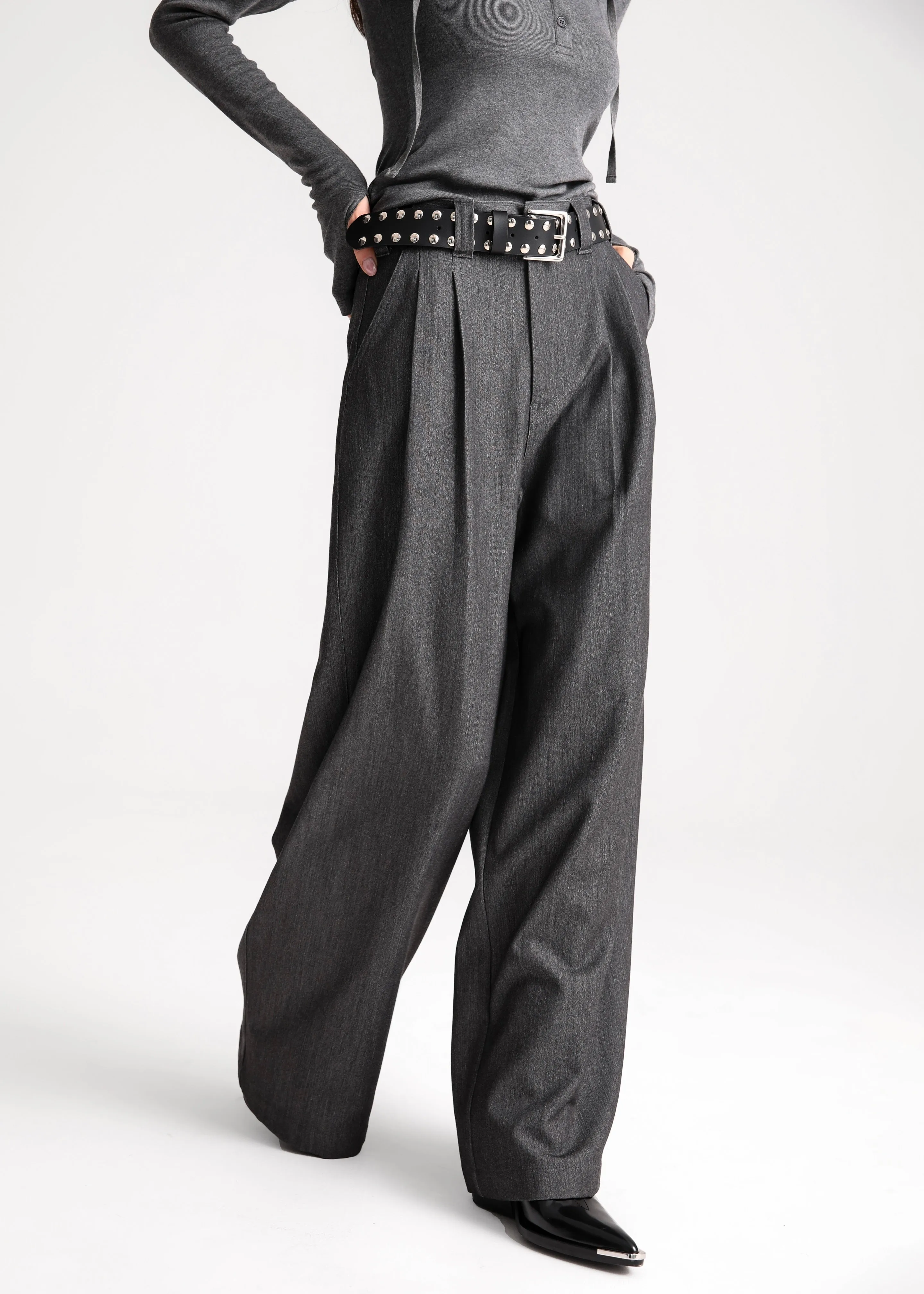 Nellore Pleated Denim Pants - Dark Grey Melange sold by Frankie Shop product image thumbnail 3