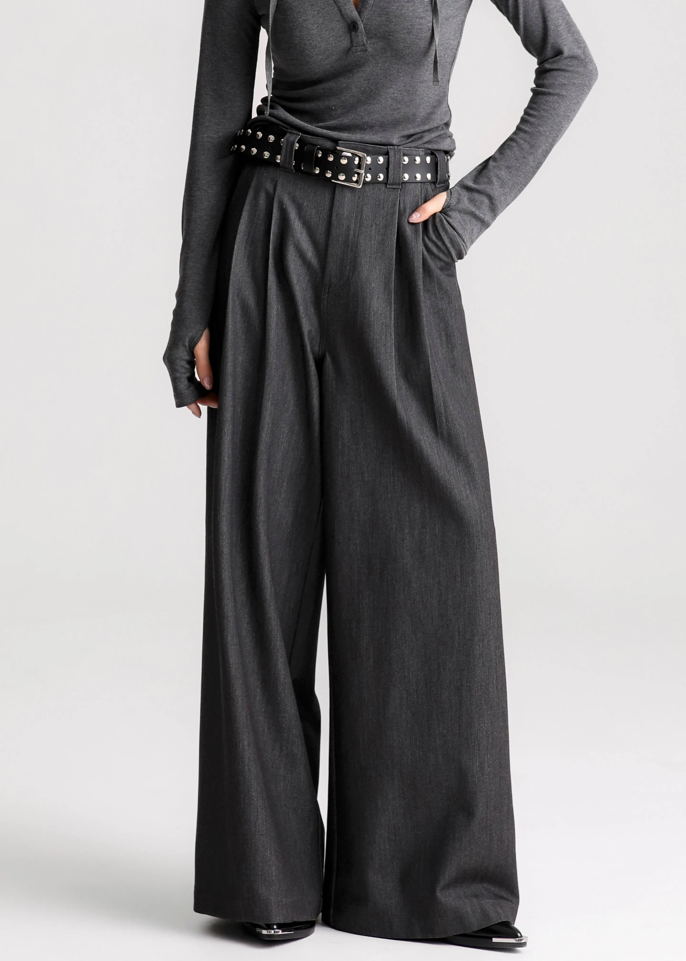 Nellore Pleated Denim Pants - Dark Grey Melange sold by Frankie Shop product image thumbnail 5