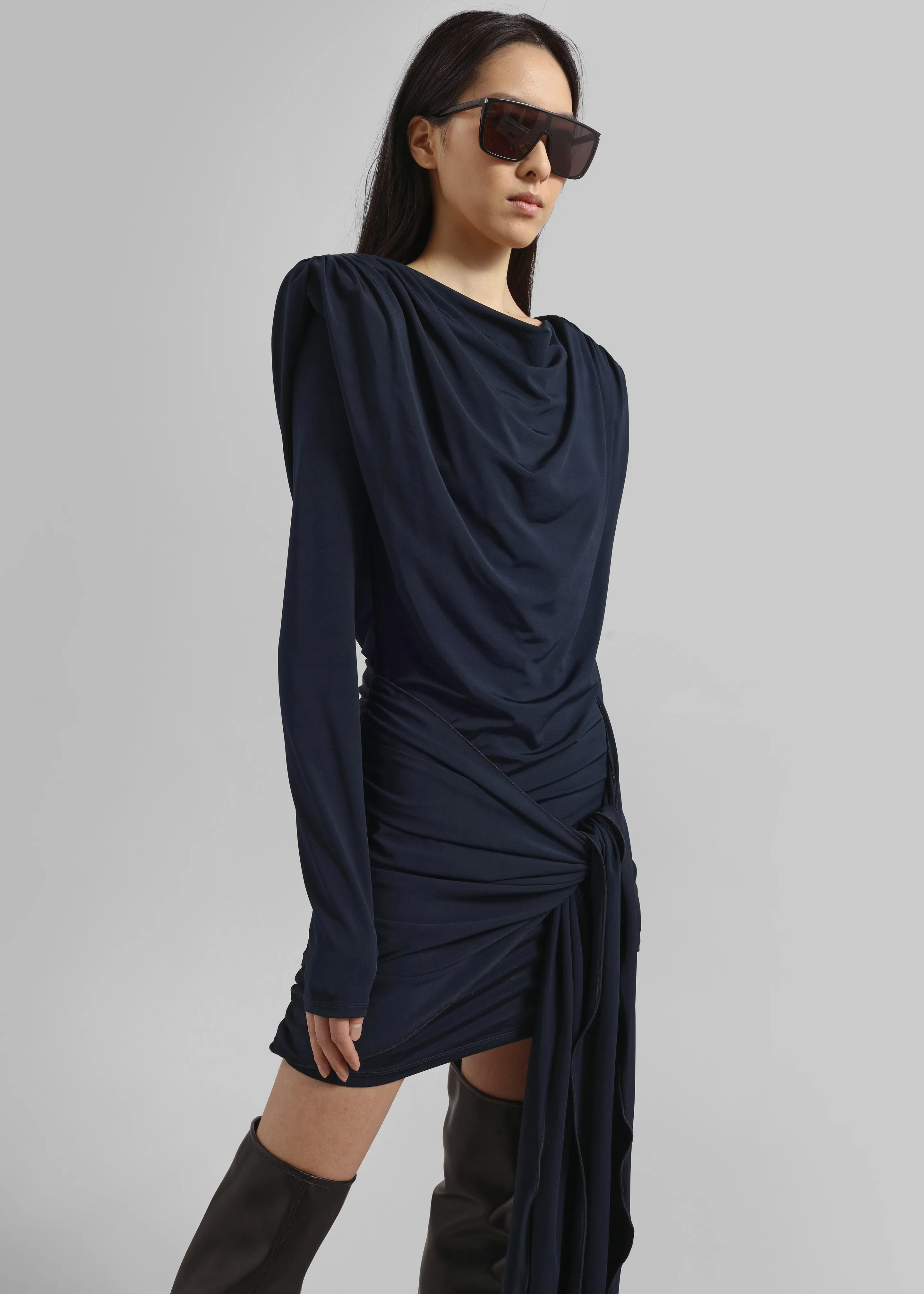 Rotate Slinky Waterfall Dress - Dark Blue sold by Frankie Shop