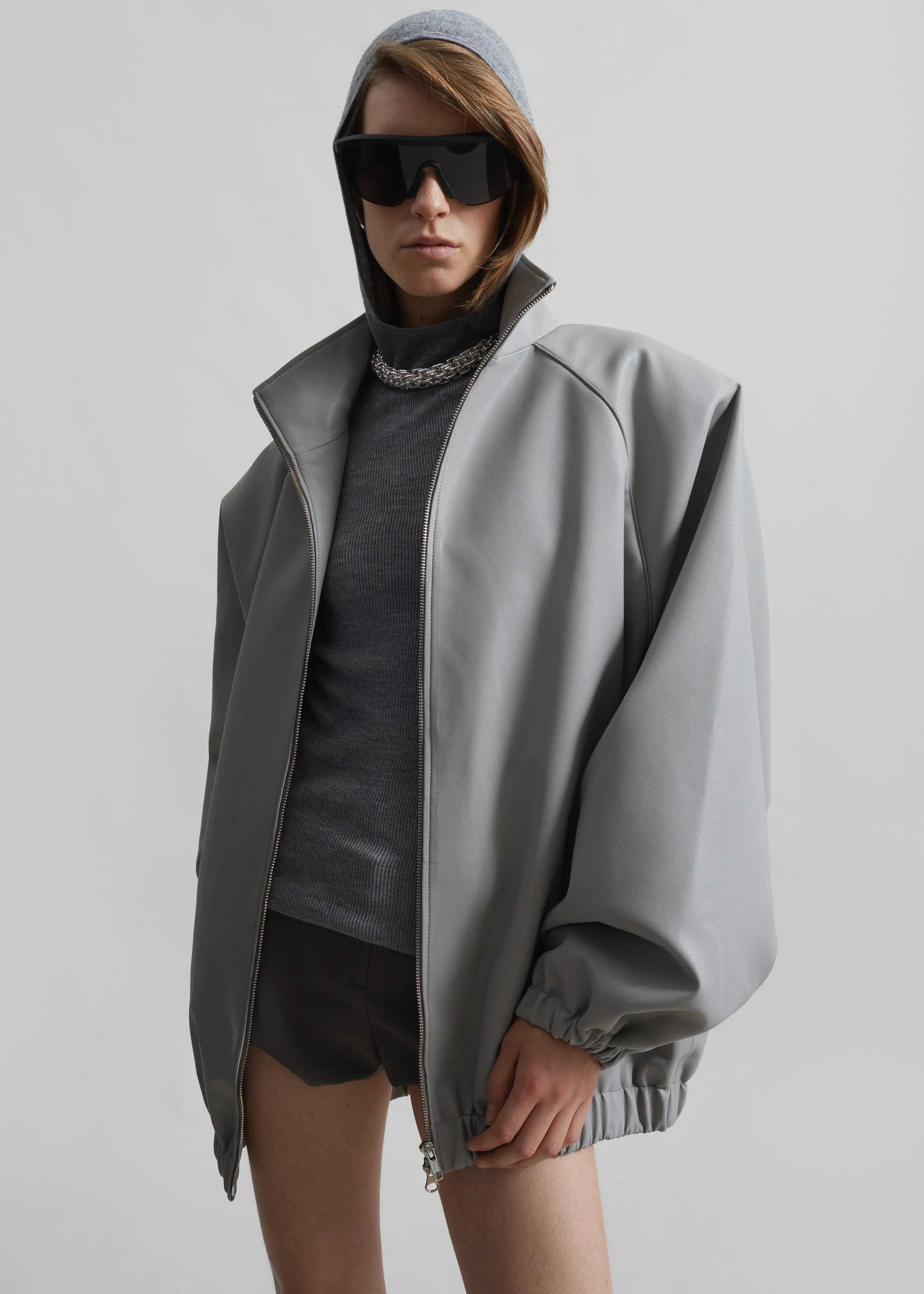 Senta Faux Leather Bomber - Light Grey sold by Frankie Shop product image thumbnail 5