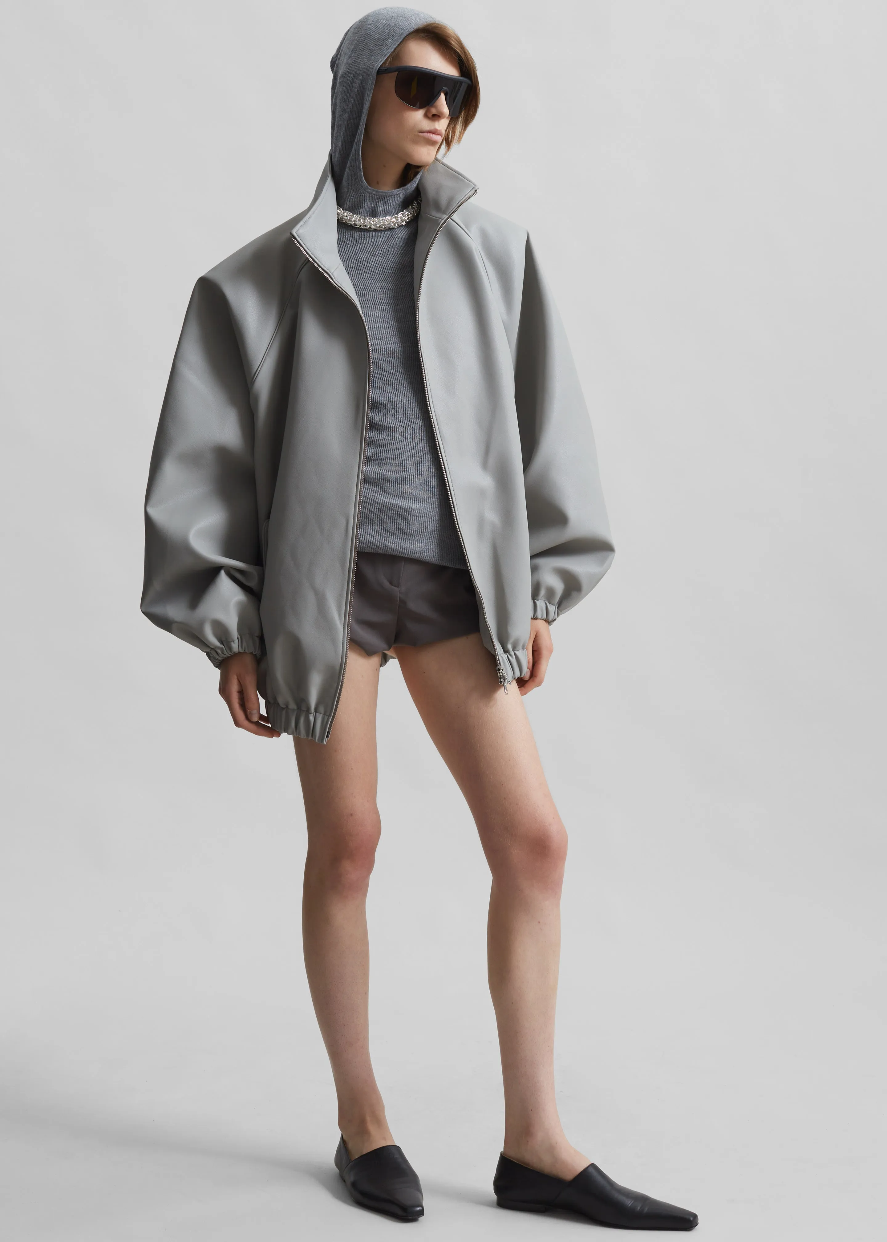 Senta Faux Leather Bomber - Light Grey sold by Frankie Shop product image thumbnail 2