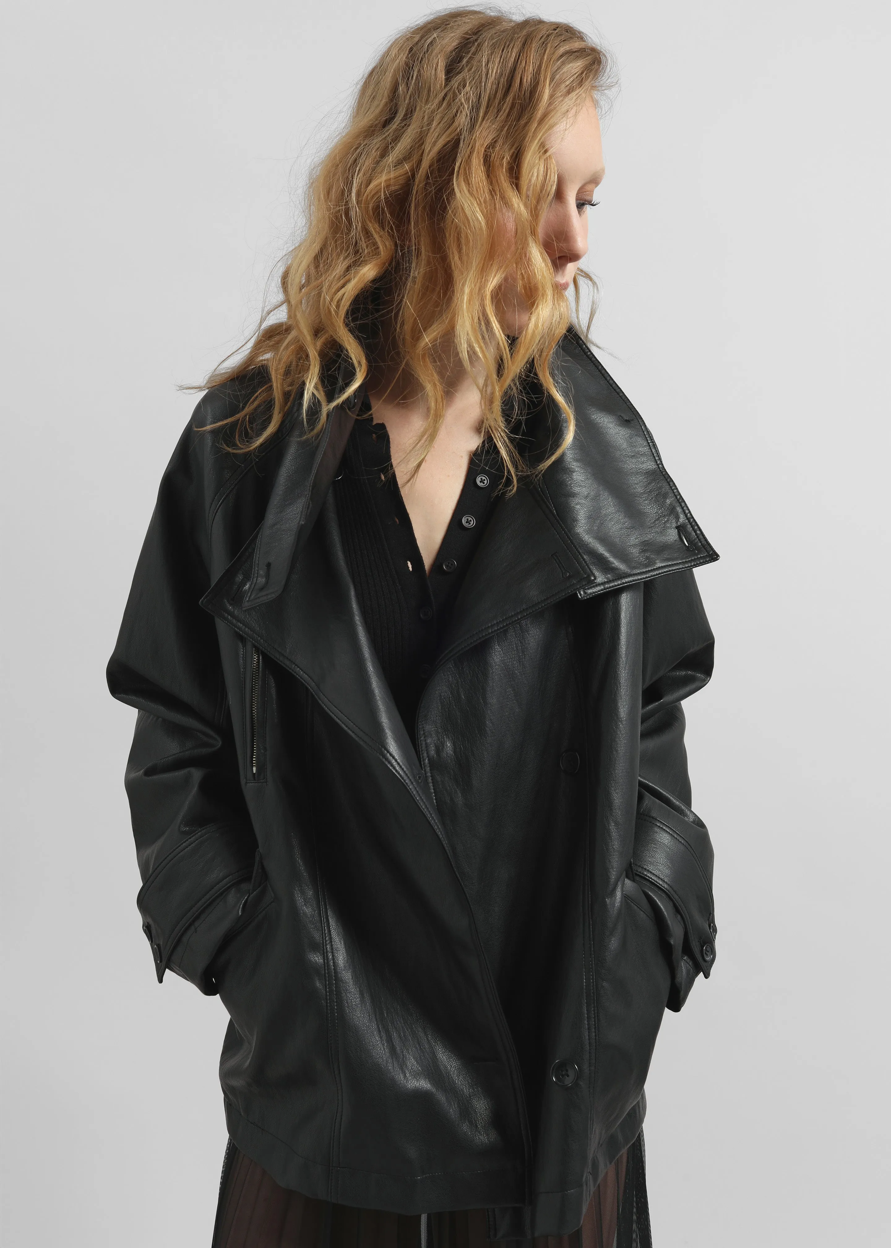 Amunta Faux Leather Trench Jacket - Black sold by Frankie Shop product image thumbnail 5