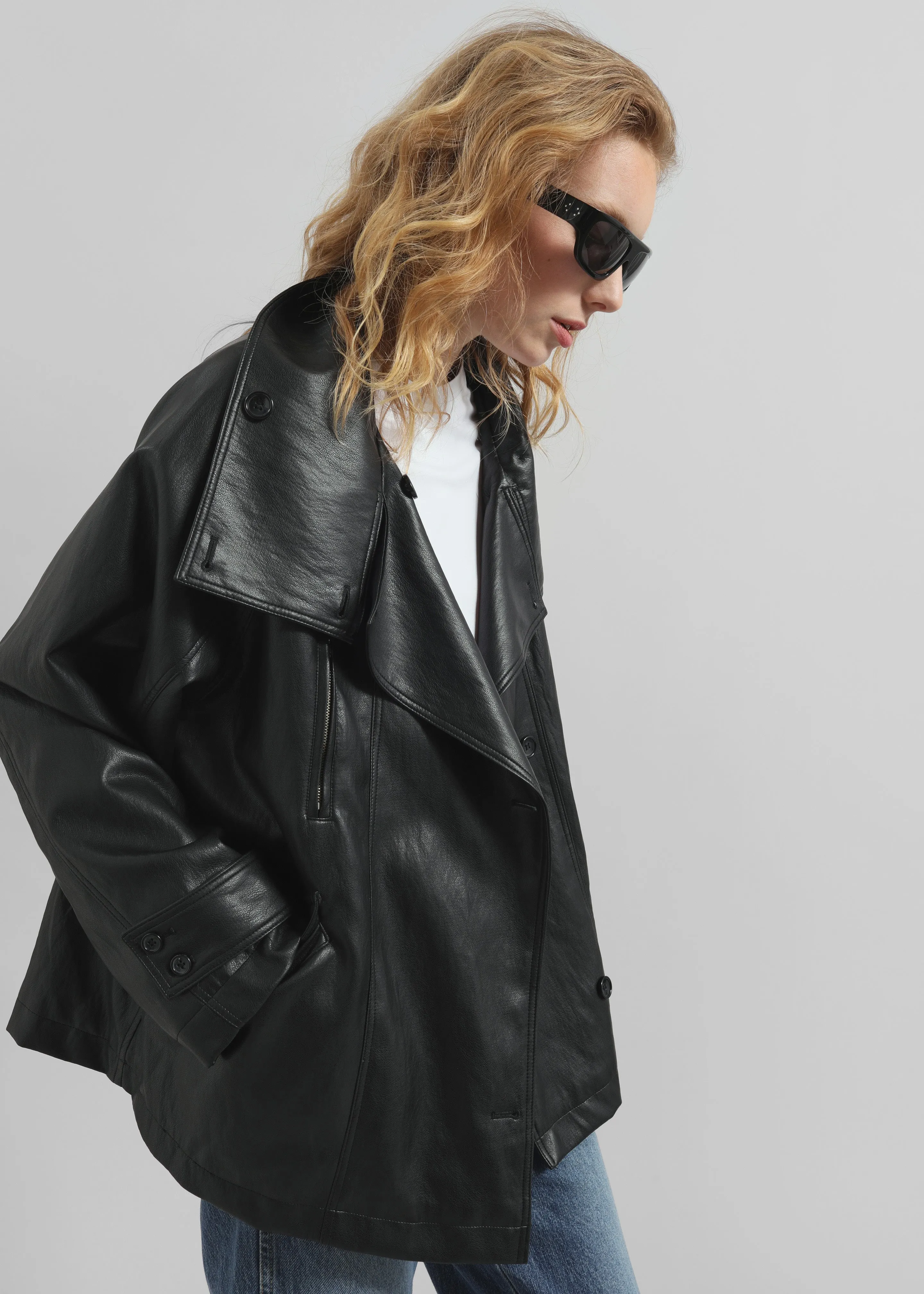 Amunta Faux Leather Trench Jacket - Black sold by Frankie Shop product image thumbnail 2