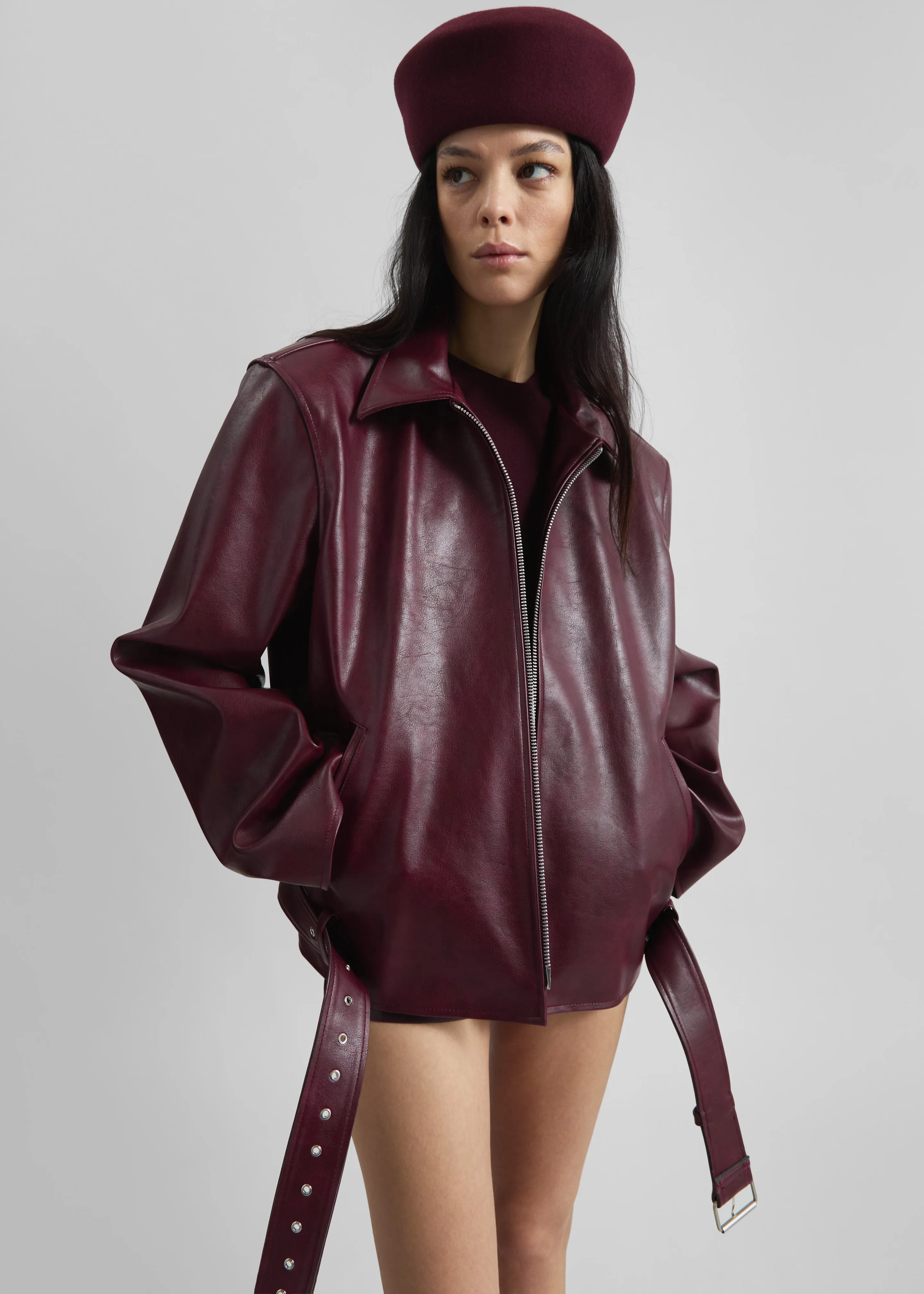 Norbury Faux Leather Jacket - Burgundy sold by Frankie Shop product image thumbnail 5