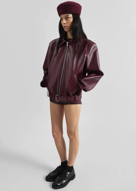 Norbury Faux Leather Jacket - Burgundy sold by Frankie Shop