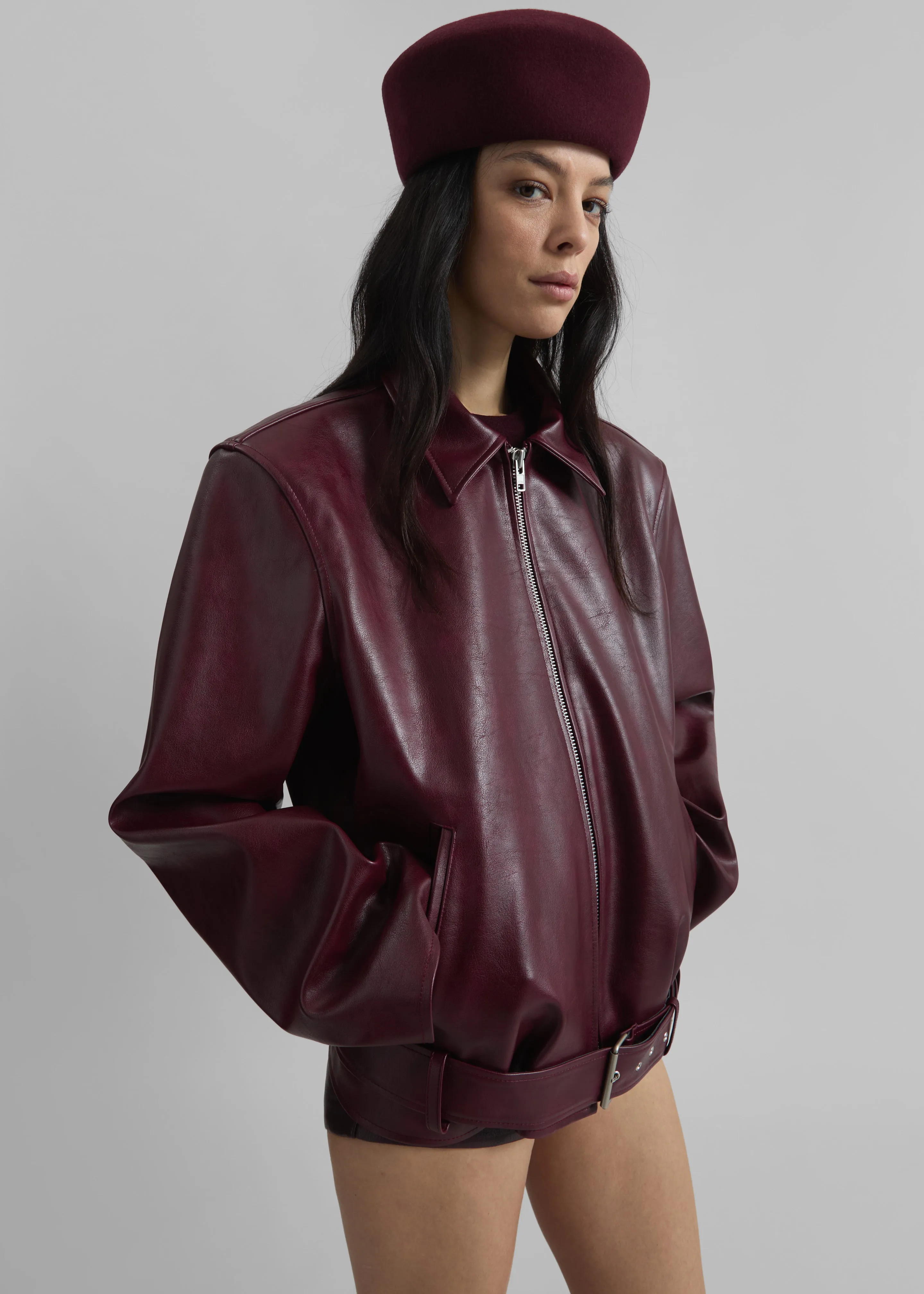 Norbury Faux Leather Jacket - Burgundy sold by Frankie Shop product image thumbnail 3